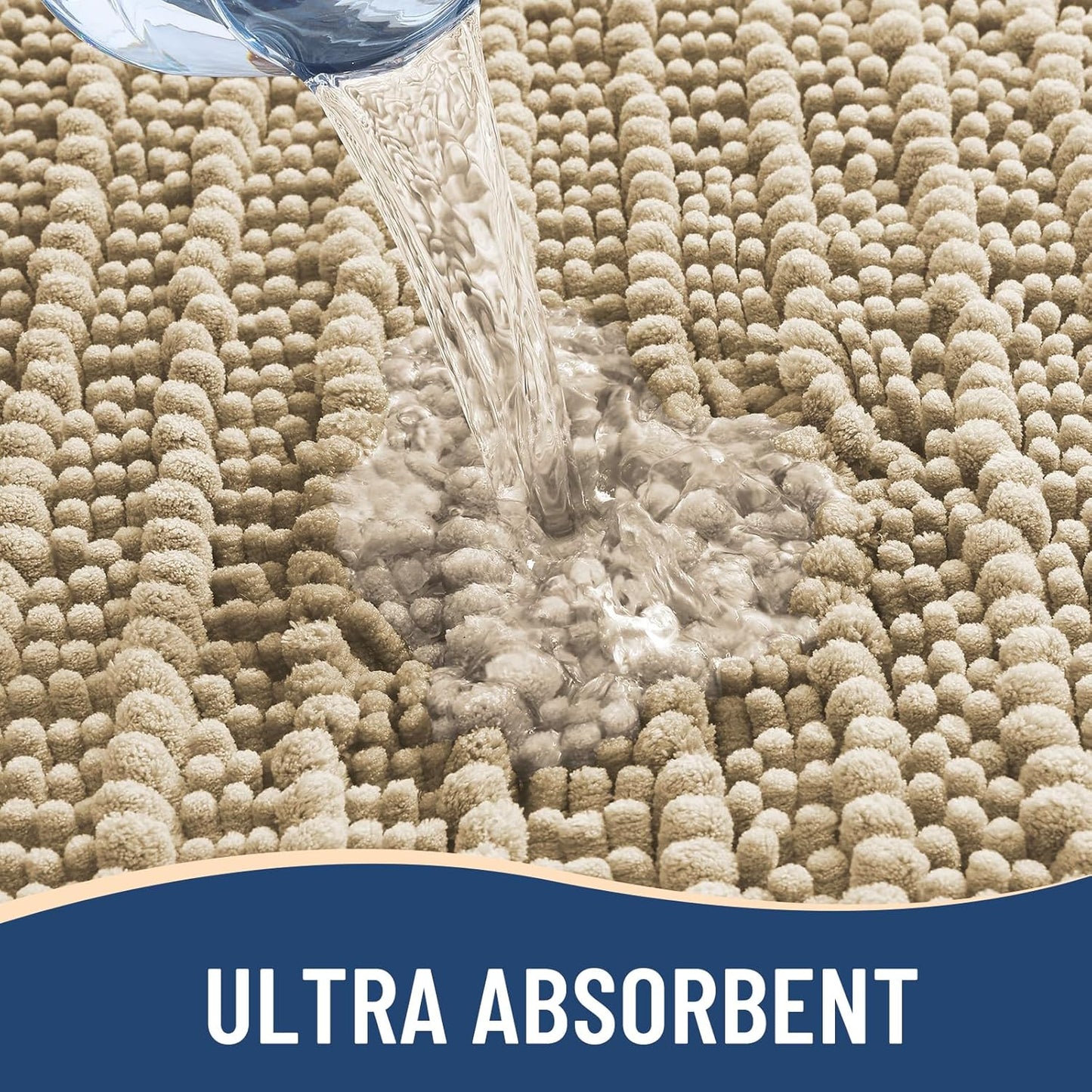 Arotive Luxury Chenille Toilet Rugs U-Shaped, Extra Soft Thick Absorbent Bathroom Mat, Non-Slip Shaggy Plush Contour Rugs, Machine Wash Dry Bath Mat for Toilet Base, 24x24, Beige