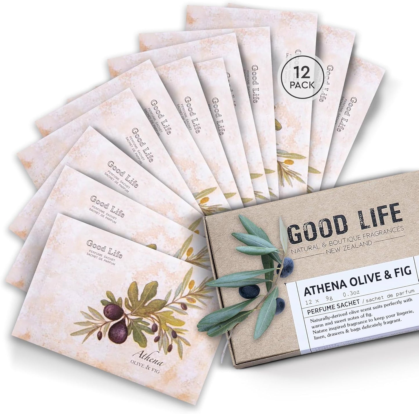Good Life Olive & Fig Scented Sachets | Designed in New Zealand | 12 Sachets