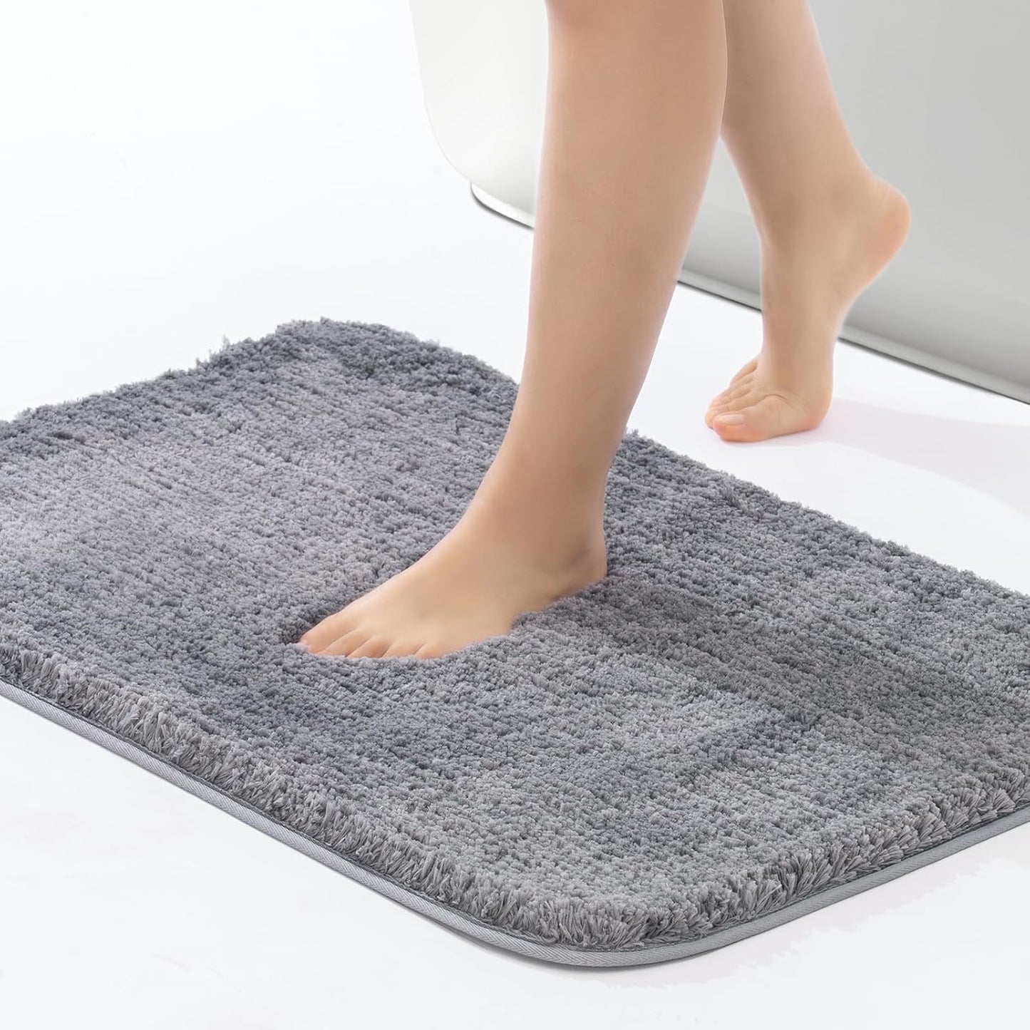 ROSMARUS Shaggy Bath Rugs for Bathroom Non Slip 24" X 36", Water Absorbent Bath Mat, Soft Shower Mat for Floor & Tub, Fluffy Plush Rug Machine Washable, Grey