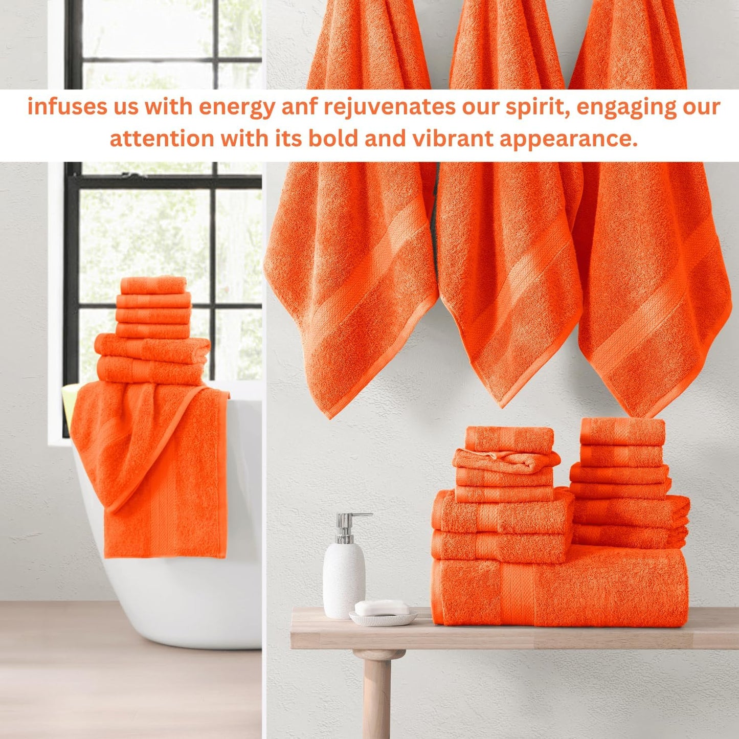 LANE LINEN 100% Cotton 24 Piece Bathroom Towel Set - Ring Spun, Quick Dry, Ultra Soft & Absorbent - 2 Bath Sheets, 4 Fingertip, 4 Bath, 6 Hand Towels, 8 Washcloths - Oeko Tex Certified - Tiger Lily