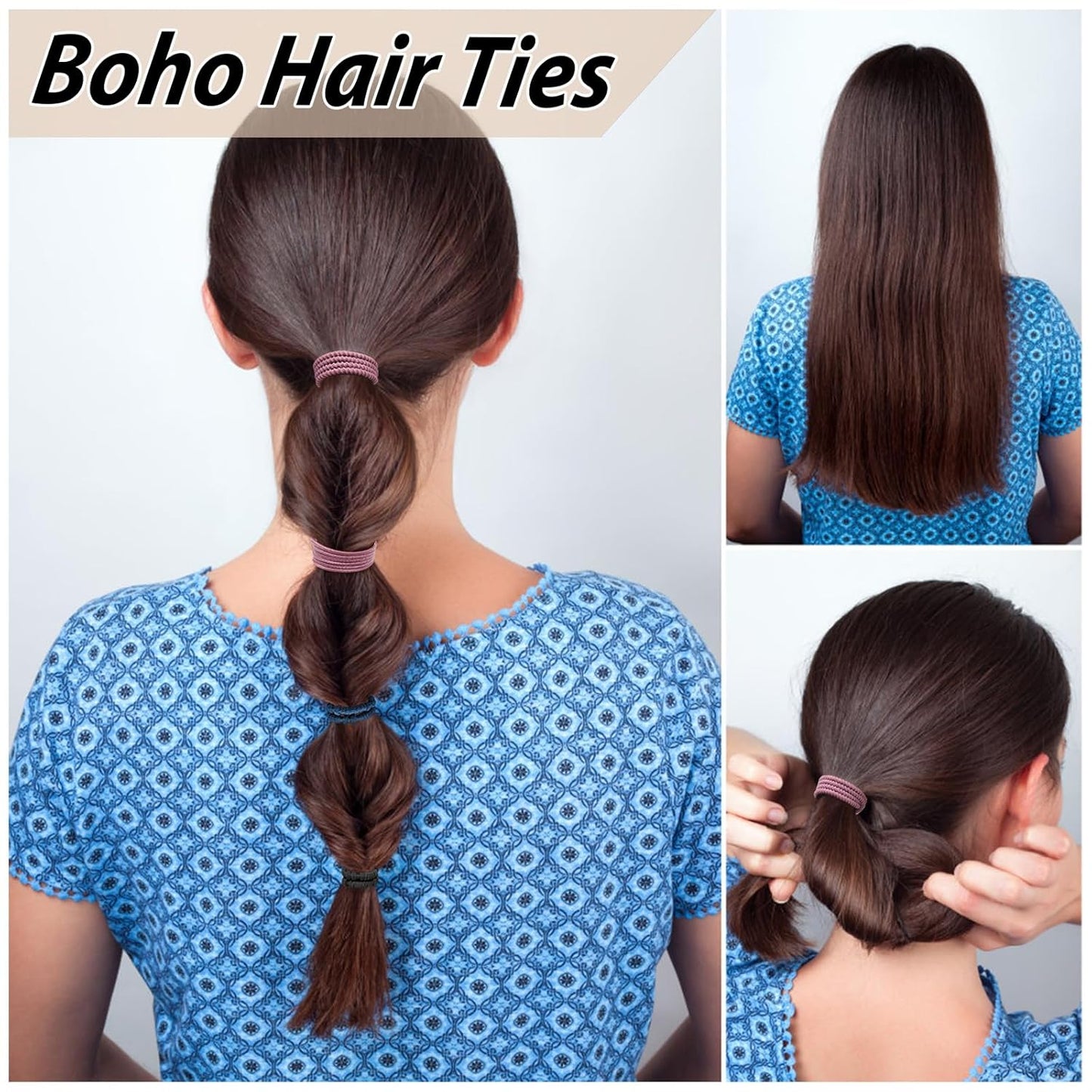 Hair Ties For Girls and Women, Boho Hair Ties Set of 12, Elastic Hair Bands, Hair Tie Bracelet, Ponytail Holders for Daily Life, Sport, Cooking, Working