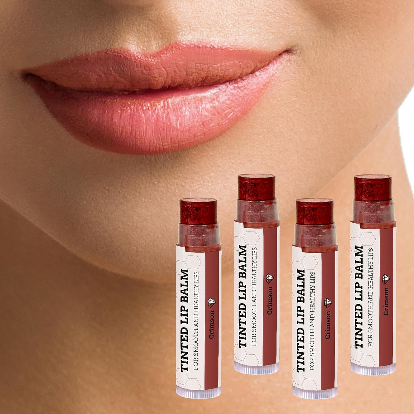 Earth's Daughter Tinted Lip Balm Crimson Color 4-pack, Beeswax, Coconut Oil, Cocoa Butter, Vitamin E, Moisturize and Beautify - Paraben Free