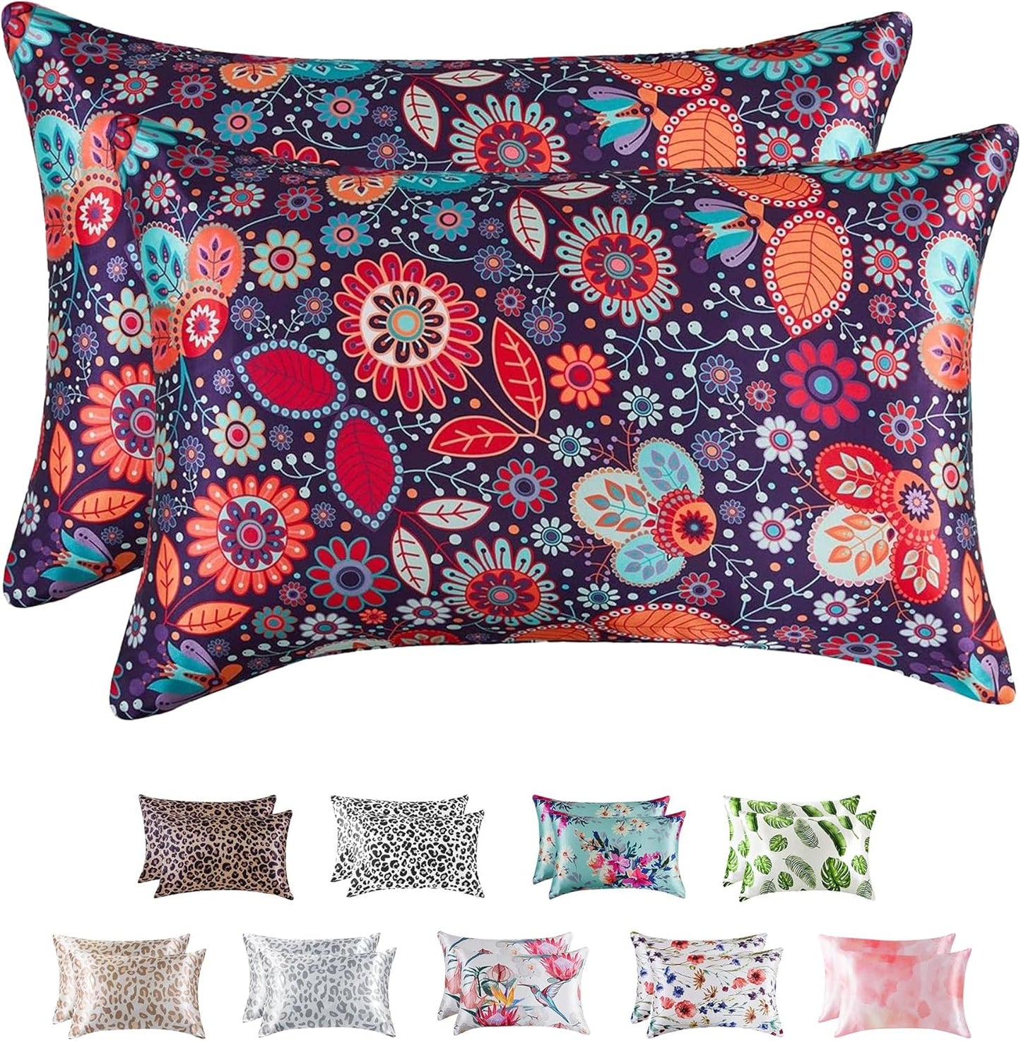 MR&HM Satin Pillowcase for Hair and Skin, Silk Satin Pillowcase 2 Pack, Queen Size Pillow Cases Set of 2, Silky Pillow Cover with Envelope Closure (20x30, Sunflower)