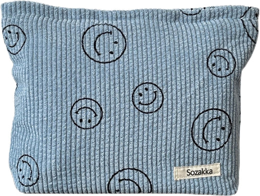 Cosmetic Bags for Women - Corduroy Cosmetic Bag Aesthetic Women Handbags Purses Smile Dots Makeup Organizer Storage Makeup Bag Girls Case Bags (A-Blue)