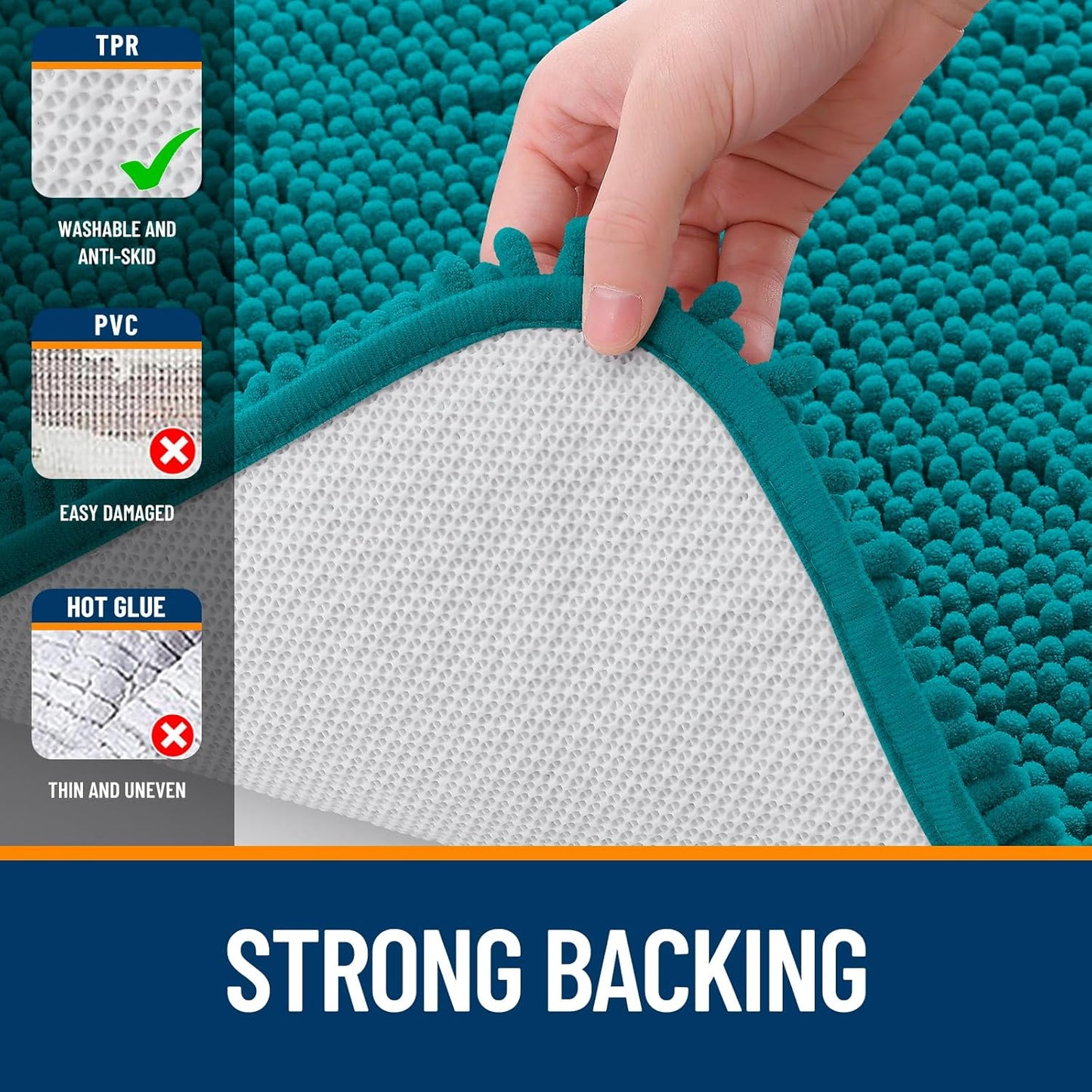 OLANLY Bathroom Rugs 44x24, Extra Soft Absorbent Chenille Bath Rugs, Rubber Backing Quick Dry, Machine Washable Bath Mats for Bathroom Floor, Tub and Shower, Home Decor Accessories, Deep Lake