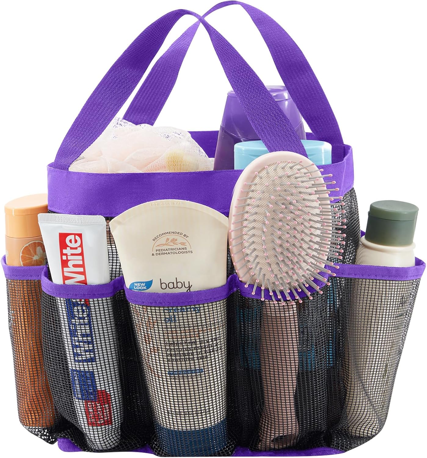 Lifewit Mesh Shower Caddy Freestanding Portable Shower Tote Bag for College Dorm, Bathroom, Gym, Travel, Quick Dry Hanging Organizer with 7 Storage Pockets for Toiletry Essentials,Purple