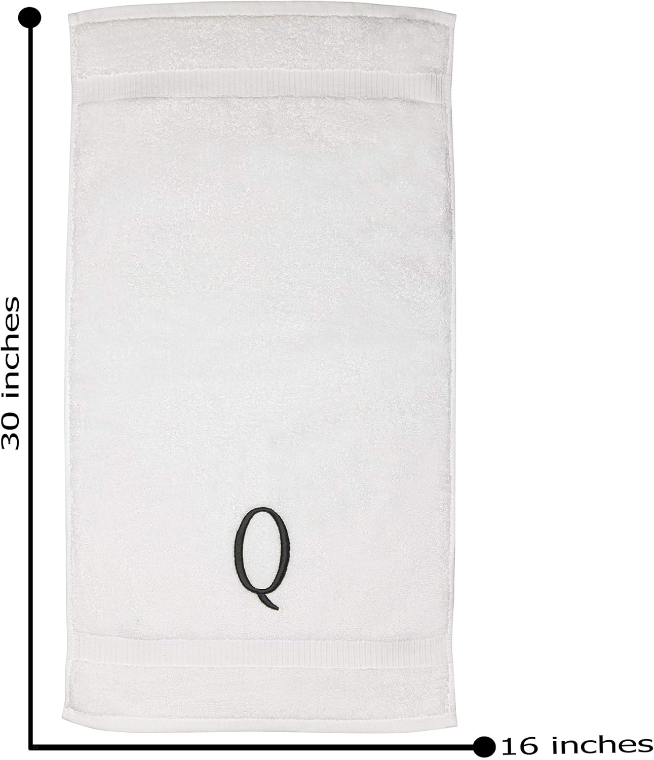 White Powder Room Hand Towel - Monogram Initial Hotel Quality Decorative Embroidered Luxury Towel for Spa - GOTS Organic Certified - Set of 2 Dark Gray Letter Q