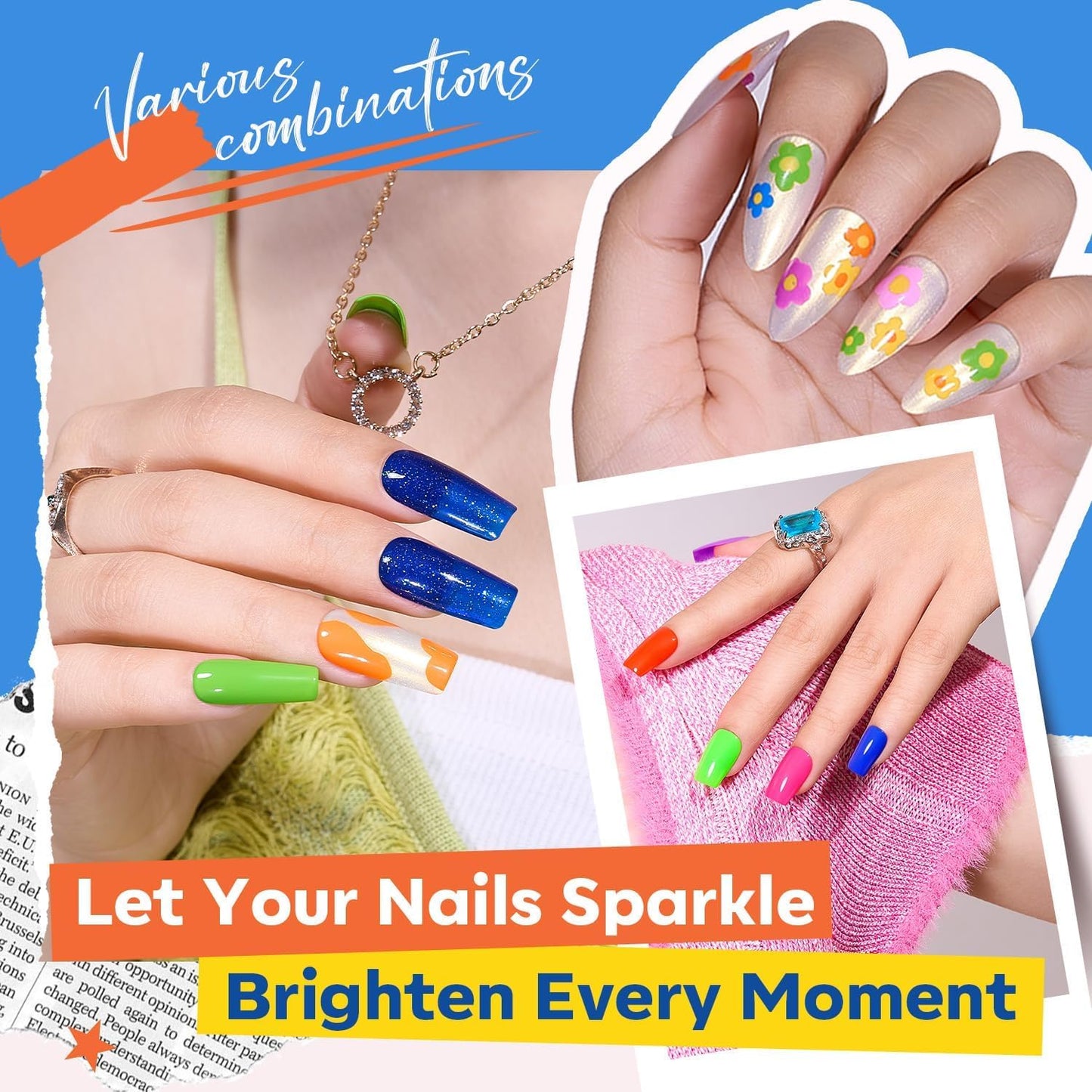 modelones Nail Polish Set, 12 Colors Neon Pink Red Blue Orange Spring Summer Quick Dry Mini Starter Kit, Long Lasting Art DIY Manicure Set at Home for Women Girls