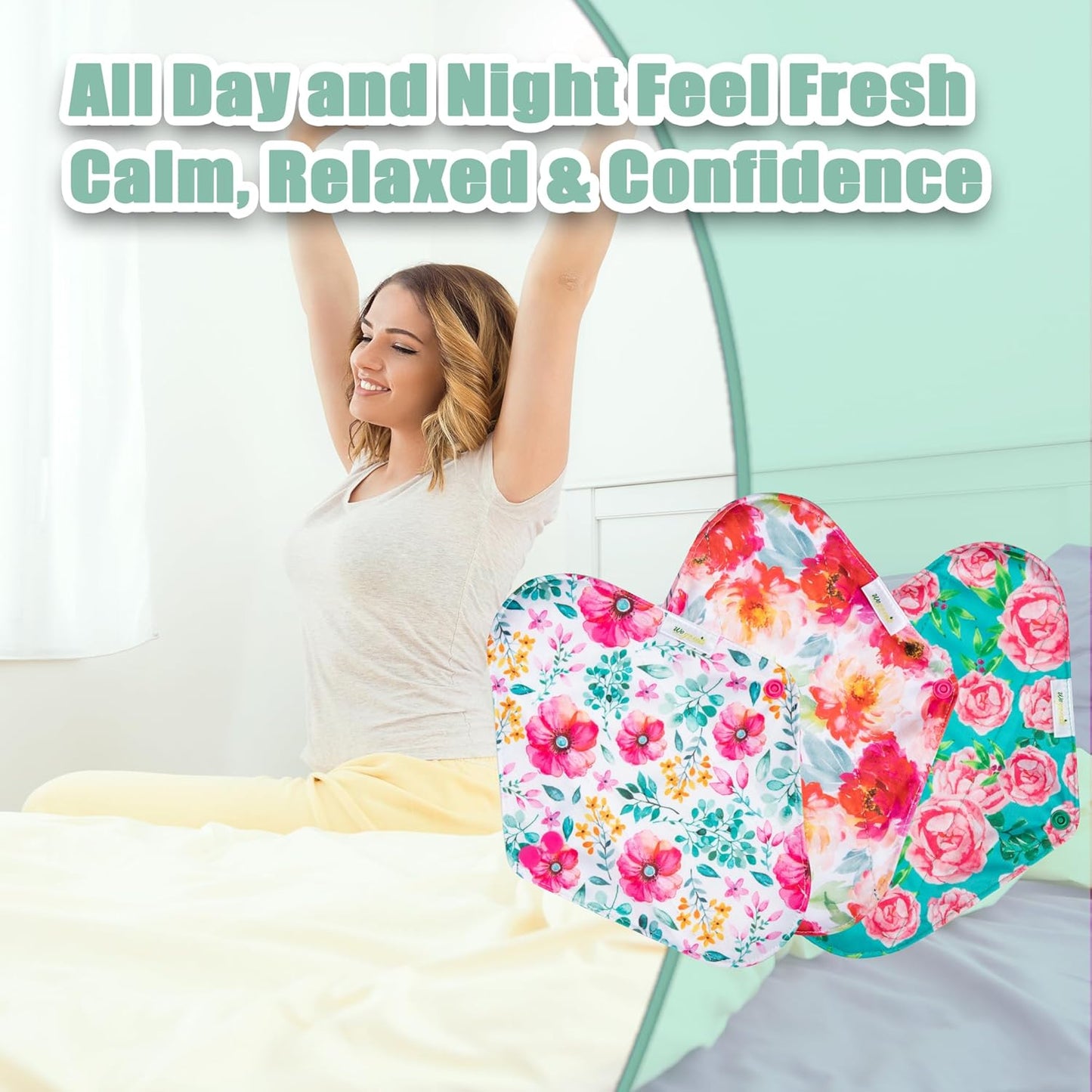 Wegreeco Cloth Menstrual Pads - Soft Washable Pads for Women - Reusable Panty Liners for Women - 6 Pack with 1 Cloth Mini Wet Bag (Medium, Peonyony)