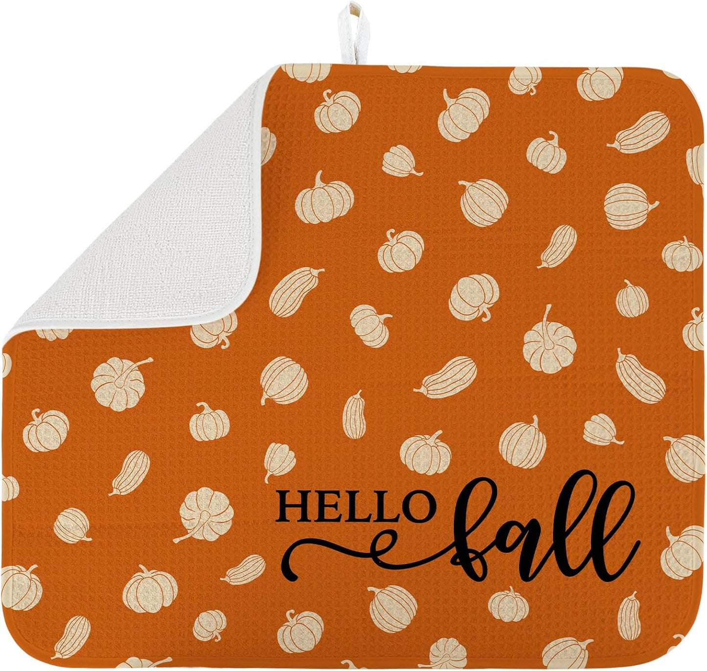 Dish Drying Mat for Kitchen Counter Large 16" x 18" Fall Pumpkin Absorbent Microfiber Dishes Drainer Rack Mats Pad Reusable Washable