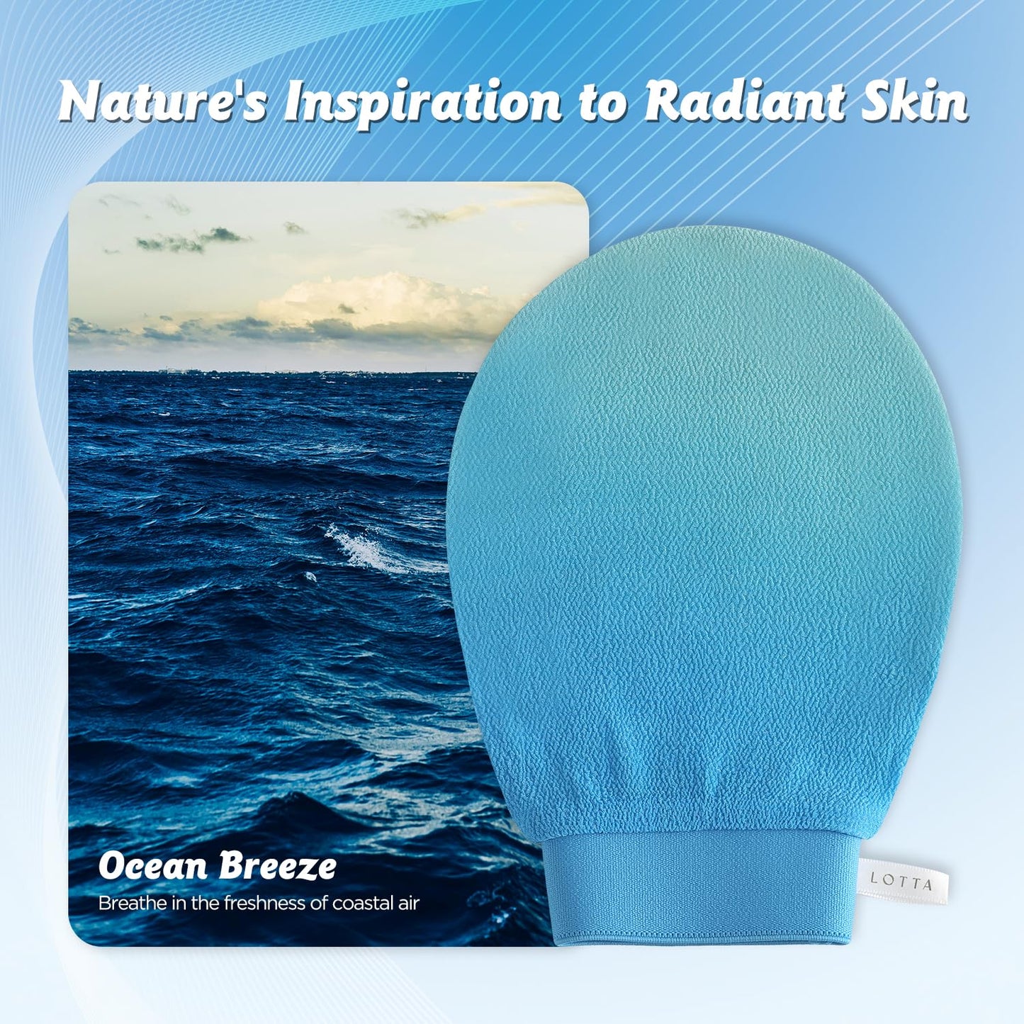 LOTTA Dreamy-Glow Deep Exfoliating Glove - Vegan Dead Skin Removal Body Scrub Mitt Bath Washcloth for Women Shower Exfoliation (Ocean Breeze)