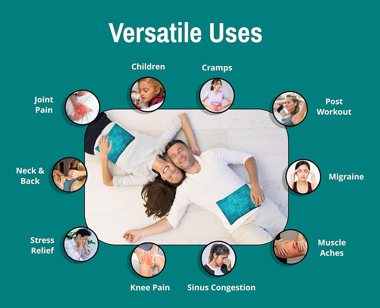 Microwavable Corn Filled Heating Pad and Cold Pack/Washable 100% Cotton Cover (Etched - Dark Jade, 7.5in W x 11in L)