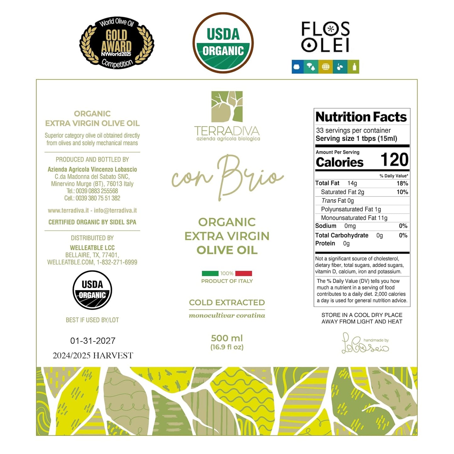 WellEatable Ultra High +1,500 mg/kg Polyphenol Rich Olive Oil, 2025 NYIOOC Gold, Early Harvest, Organic Extra Virgin Olive Oil from Italy, Lab Tested, Cold Extracted for Phenolic Shot, 16.9 fl oz