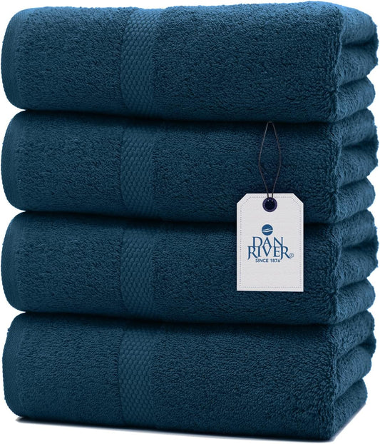 DAN RIVER Bath Towels Set of 4, 27 x 54 Inches, 100% Cotton, Larger & Lighter Weight, Quicker to Dry, Super Soft and Absorbent, Ideal Opal Blue Bath Towel for Daily Use