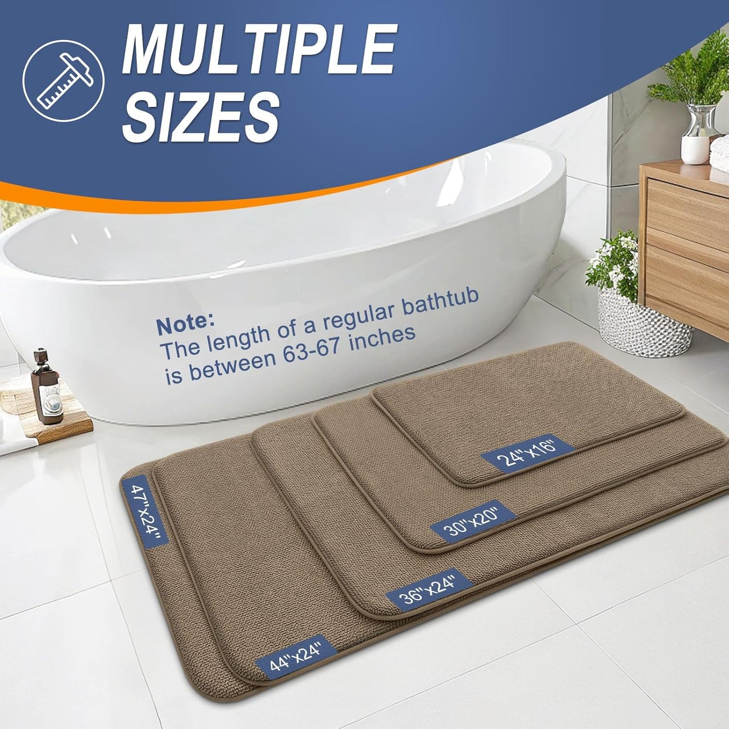 OLANLY Thick Memory Foam Bath Mat Rug 36x24, Extra Soft Absorbent Bathroom Rug, Quick Dry Bath Mats, Non-Slip, Machine Washable Carpet for Bathroom, Tub and Shower, Home Decor Accessories, Tan