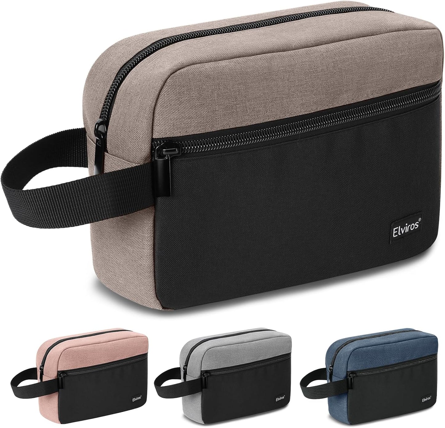 Elviros Travel Toiletry Bag for Men Hanging Toiletries Dopp Kit Small Bathroom Hygiene Tool and Medicine bag for Traveling Essential Shaving Pouch (Khaki&Black)