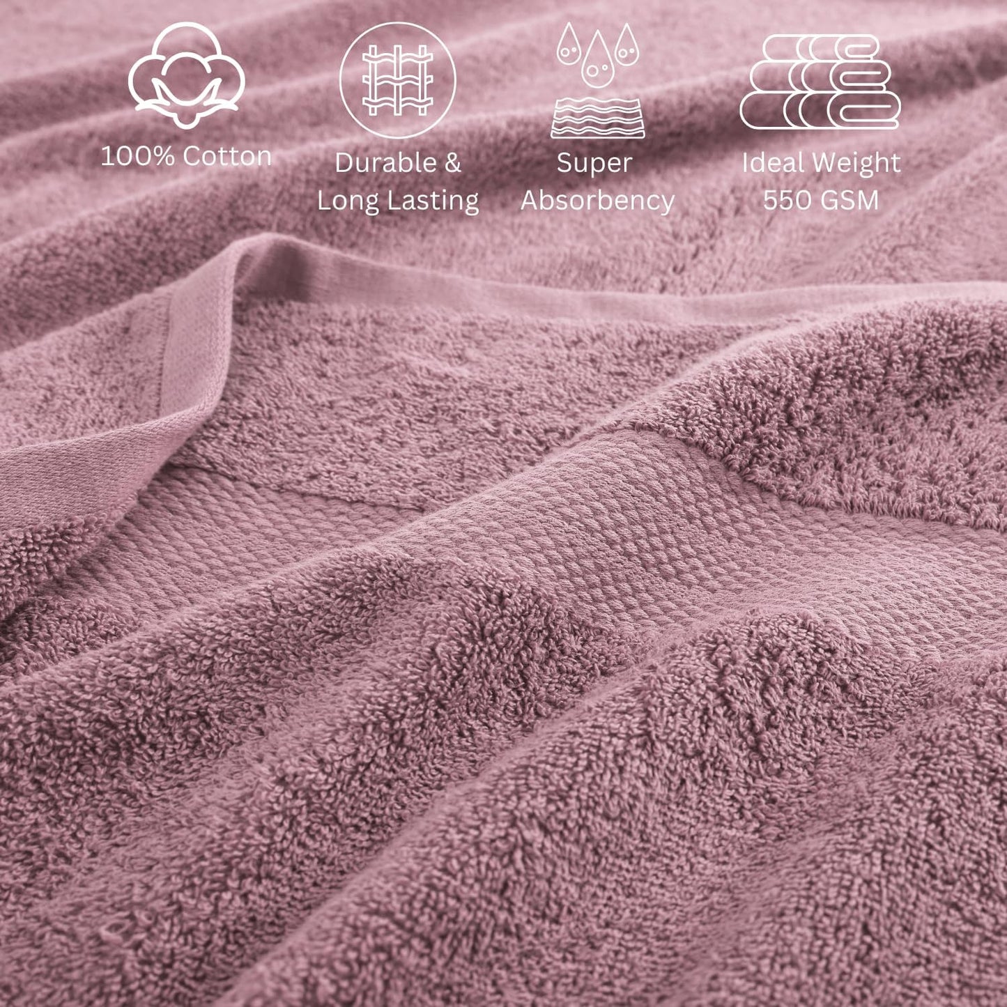 LANE LINEN 100% Cotton Bathroom Towel Set - 24 Pc- Ring Spun, Soft & Absorbent - 2 Bath Sheets, 4 Fingertip, 4 Bath, 6 Hand Towels, 8 Washcloths - Remains Fluffy Even After Washing - Wishful Mauve