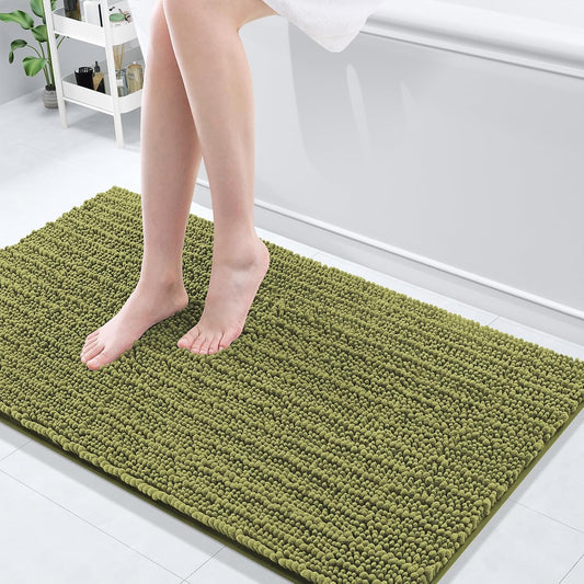Arotive Luxury Chenille Bathroom Rug Mat, Extra Soft Thick Absorbent Shaggy Bath Rugs, Non-Slip Machine Wash Dry, Plush Bath Mats for Bathroom, Shower and Tub, 47x24, Willow Green