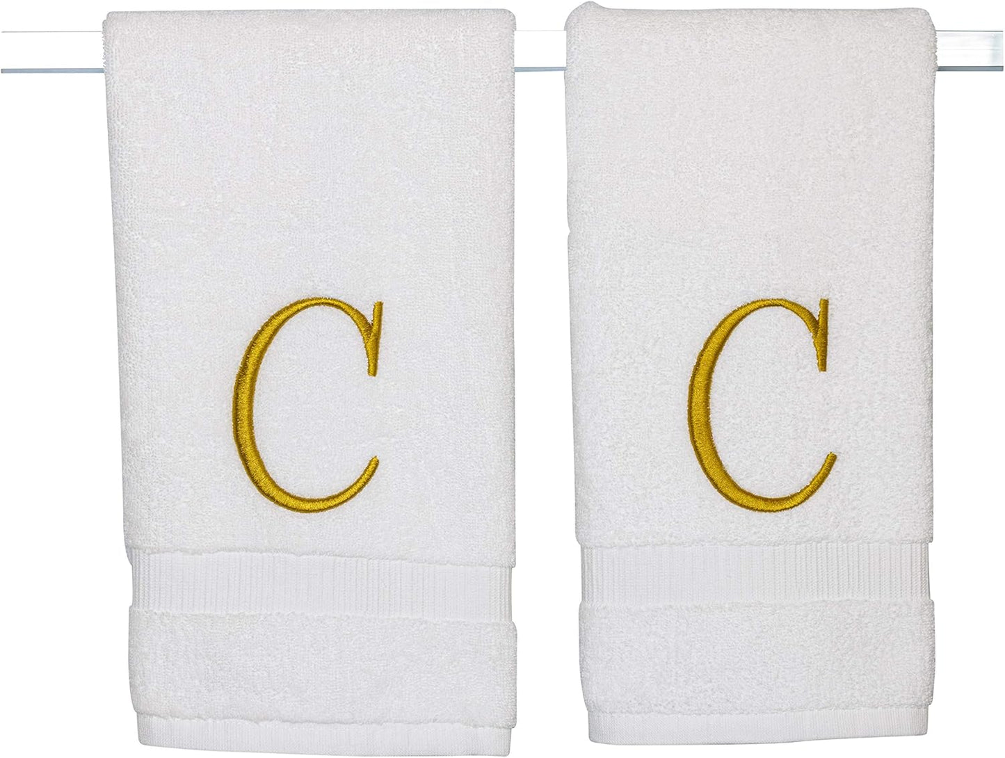 Monogrammed Hand Towels for Bathroom - Luxury Hotel Quality Personalized Initial Decorative Embroidered Bath Towel for Powder Room, Spa - GOTS Organic Certified - Set of 2 Gold Letter C