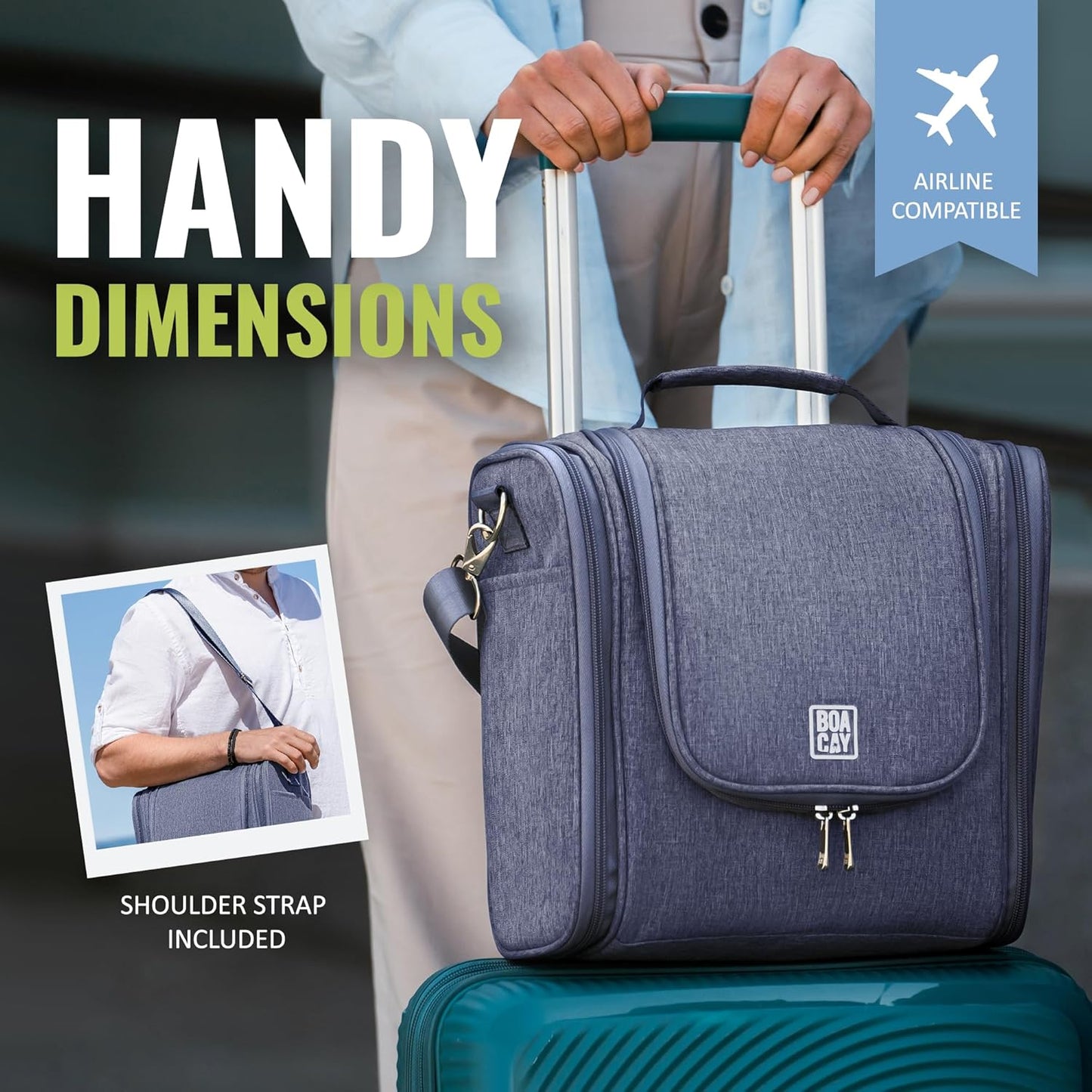 BOACAY Extra Large Hanging Travel Toiletry Bag for Women and Men, Makeup Bag, Bathroom & Shower Organizer Kit for Accessories, Cosmetics, Essentials