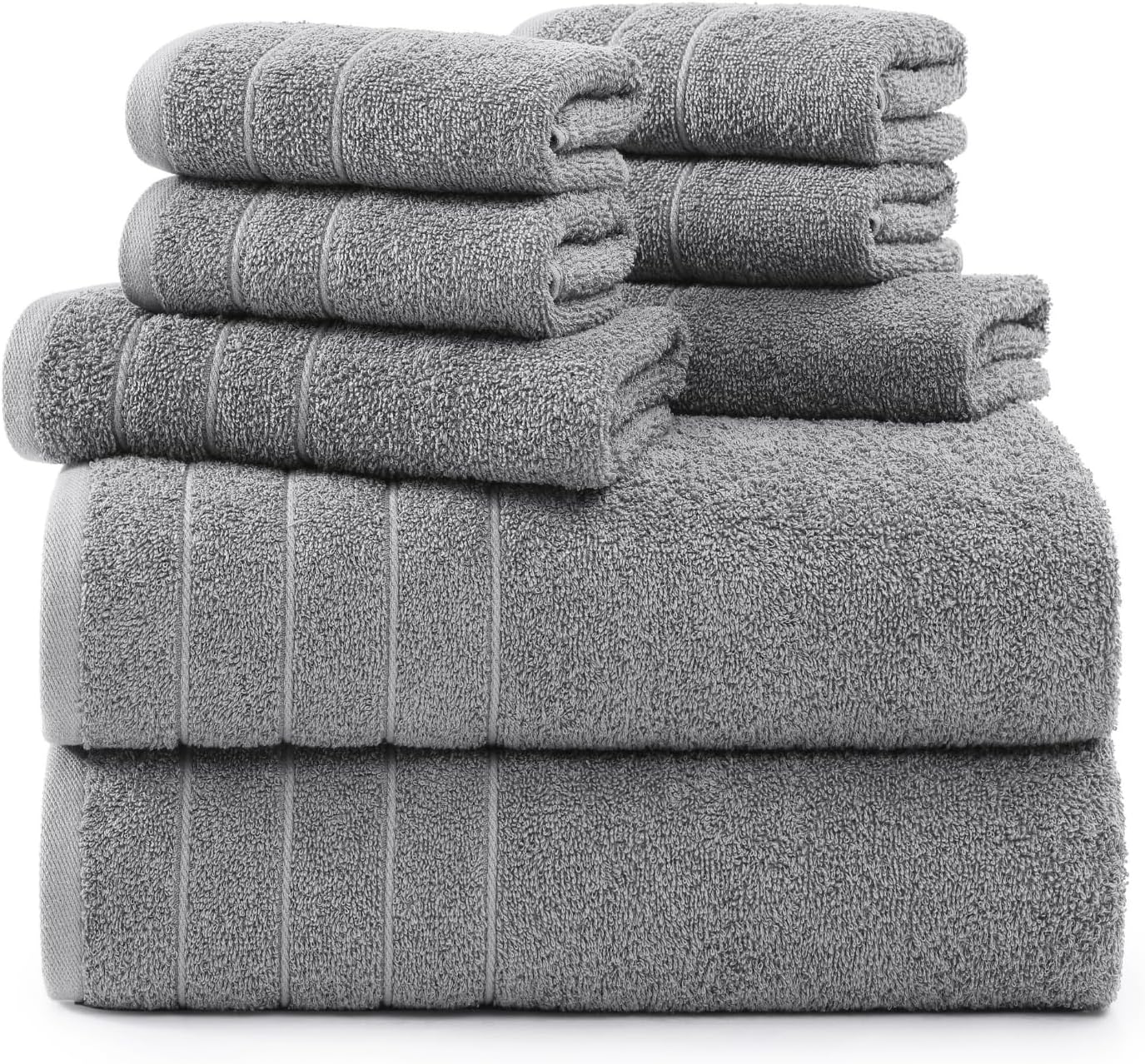 Casa Platino 100% Cotton 8 Piece Bath Towel Set - Ring Spun, Quick Dry, Super Soft & Highly Absorbent - 2 Bath, 4 Washcloths, 2 Bathroom Hand Towels - Hotel Quality Bathroom Towel Set - Ultimate Grey
