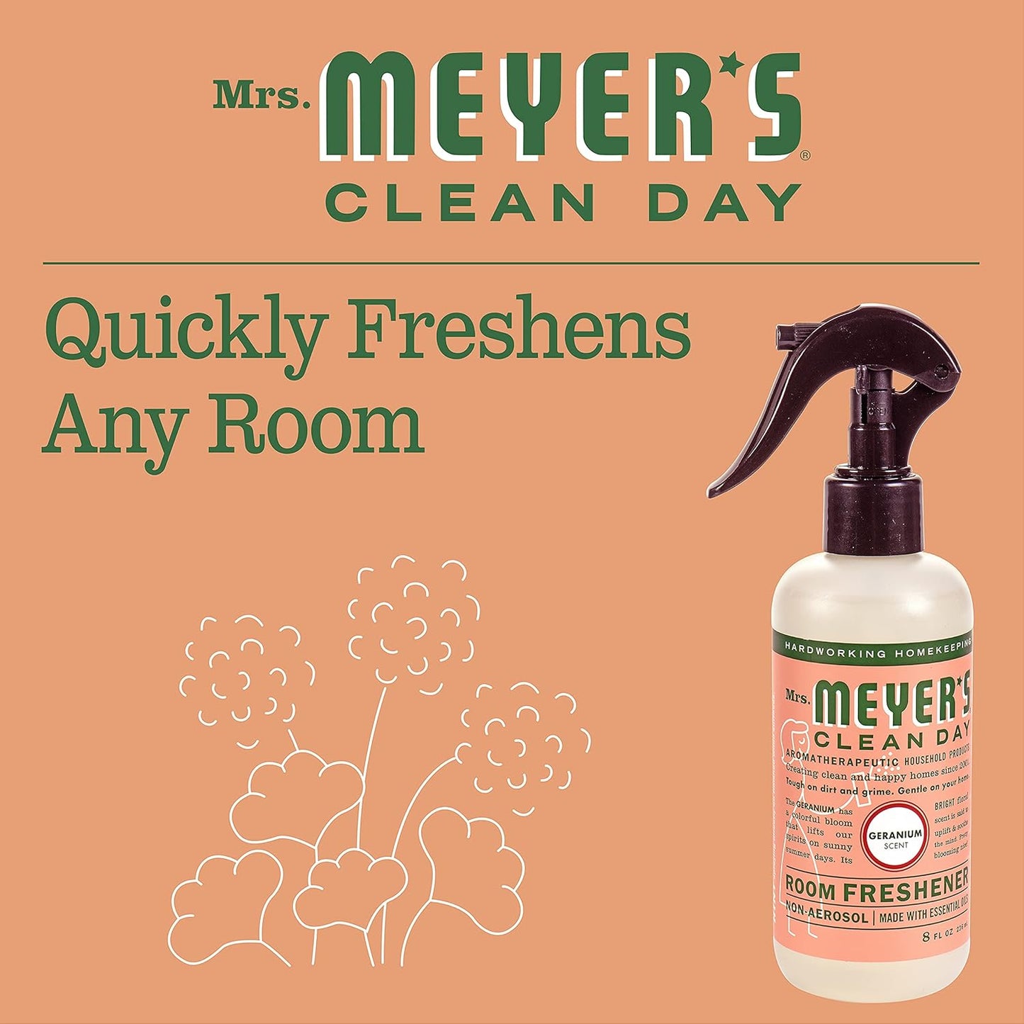 Mrs. Meyer's Clean Day Room Freshener Spray Bottle, Geranium Scent, 8 Fl oz (Pack of 1)