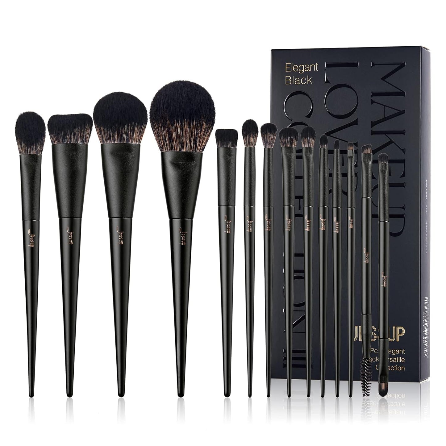 Makeup Brushes Set Jessup Make up Brushes 14Pcs Black Kabuki Foundation Eyeshadow Contour Concealer Powder Eyeliner Crease Eyebrow Blending Brush, T336