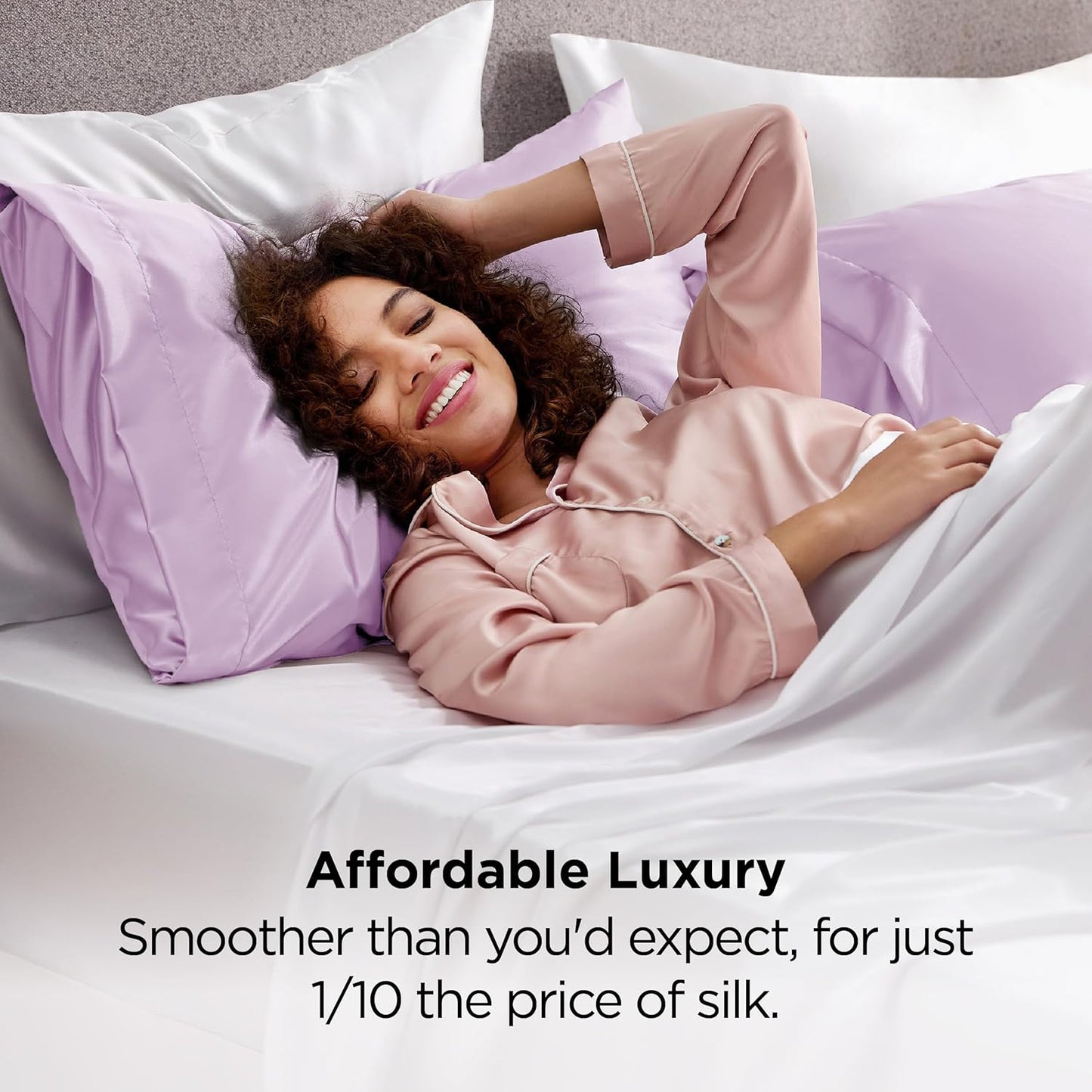 Bedsure Satin Pillowcases, Similar to Silk Pillow Cases Queen Size Set of 2, Pillow Case for Sleeping Women with Envelope Closure, Gifts for Women Men, Lavender, 20x30 Inches, 2pcs