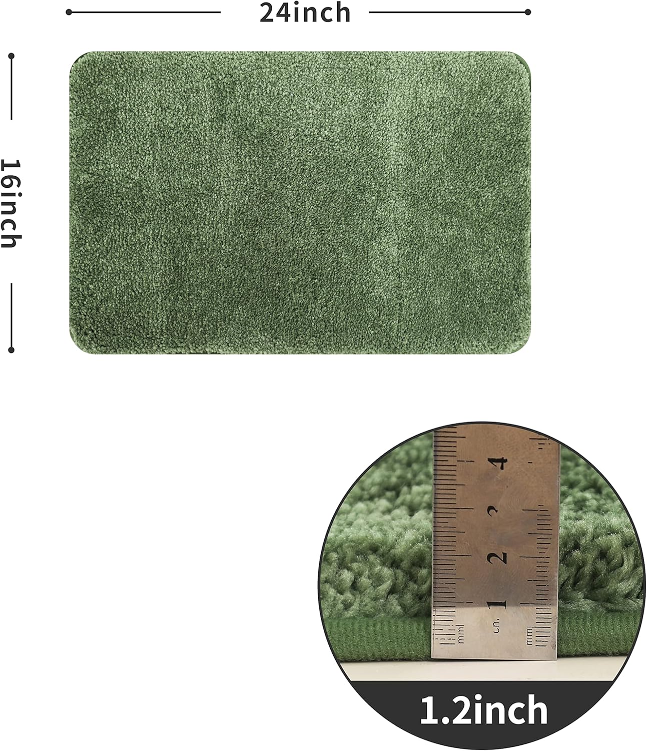 COSY HOMEER Extra Thick Bath Rugs for Bathroom - Anti-Slip Bath Mats Soft Plush Yarn Shaggy 100% Strong Mirco Polyeste Mat Living Room Bedroom Mat Floor Water Absorbent(Green,16x24 - Inches)