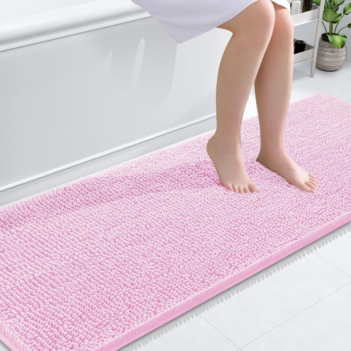 OLANLY Bathroom Rugs 70x24, Extra Soft Absorbent Chenille Bath Rugs, Rubber Backing Quick Dry, Machine Washable Bath Mats for Bathroom Floor, Tub and Shower, Home Decor Accessories, Pink