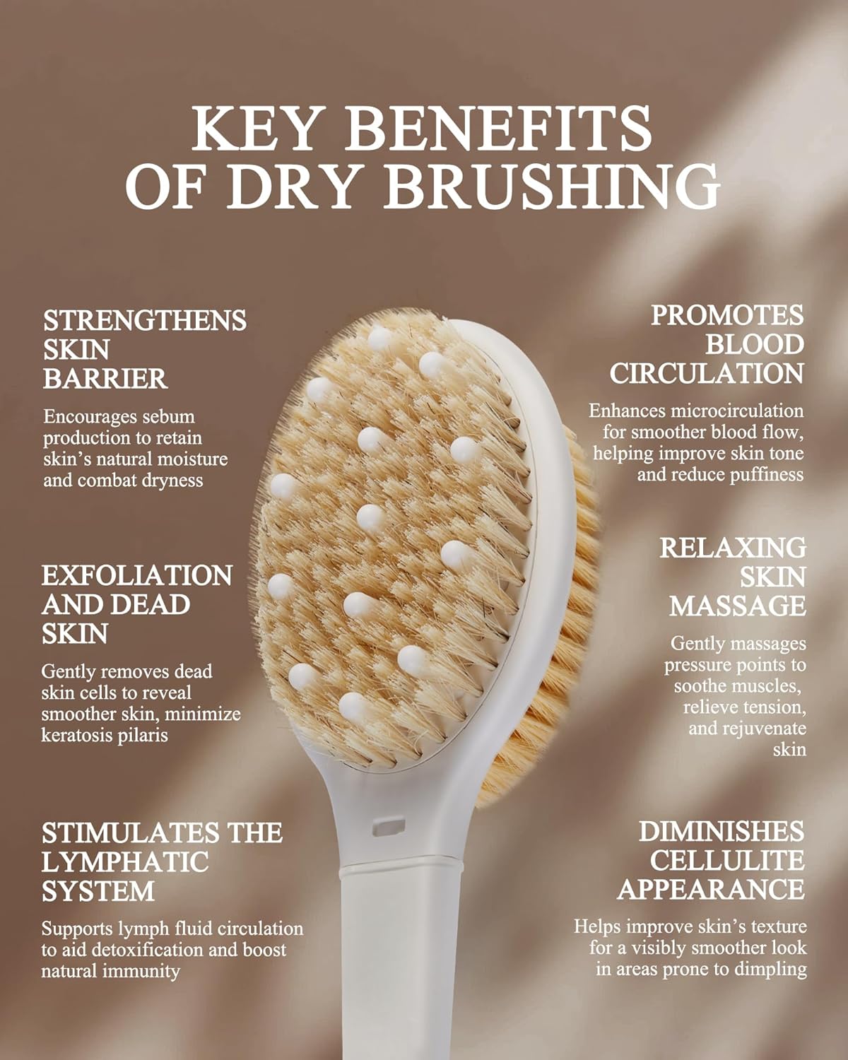 Shower Brush for Massage Dry Brushing: Back Scrubber for Shower with 18.1 in Anti Slip Long Handle - Bath Body Brush for Lymphatic Drainage, Exfoliator Improving Skin Health for Women Men Elderly Pink