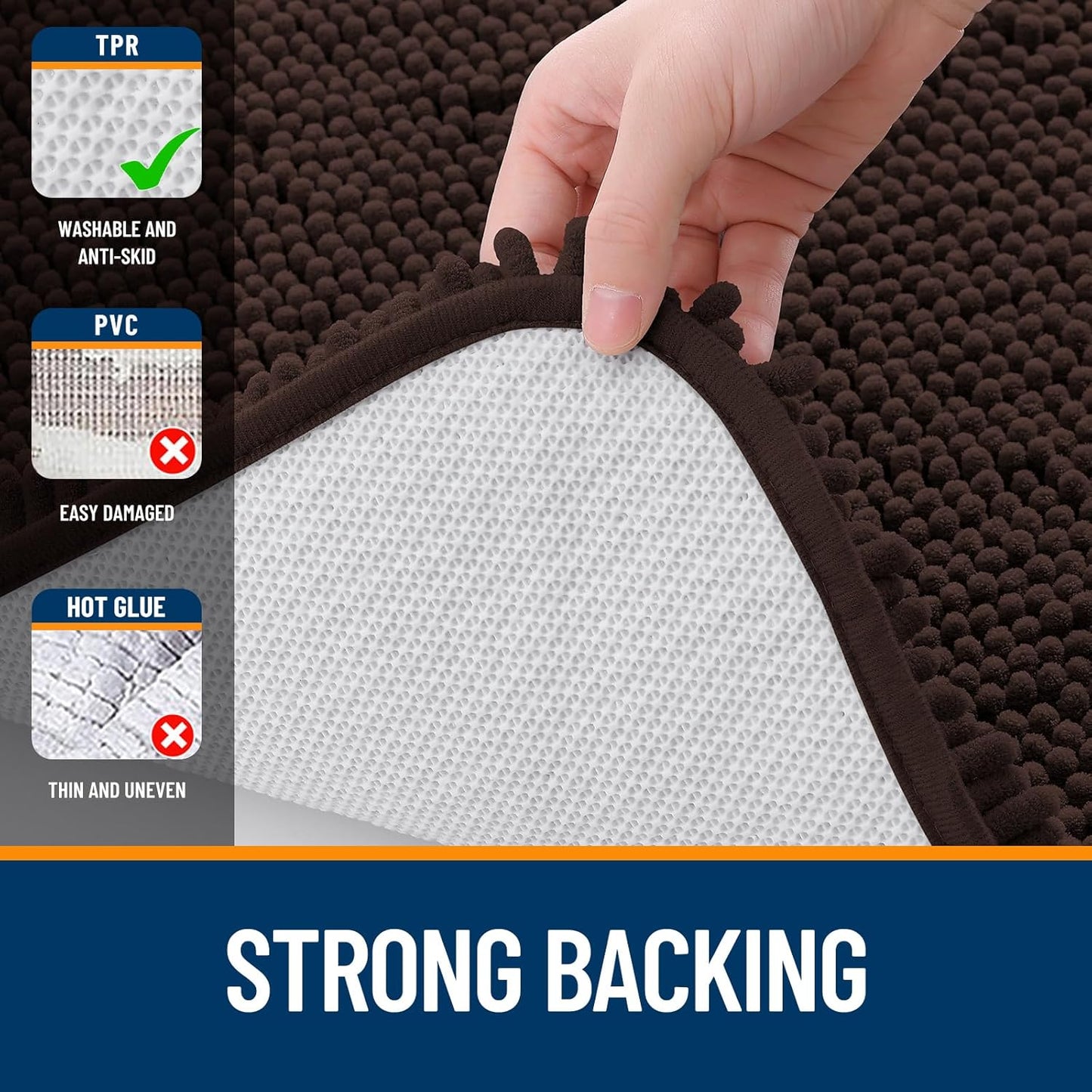 OLANLY Bathroom Rugs 47x24, Extra Soft Absorbent Chenille Bath Rugs, Rubber Backing Quick Dry, Machine Washable Bath Mats for Bathroom Floor, Tub and Shower, Home Decor Accessories, Brown