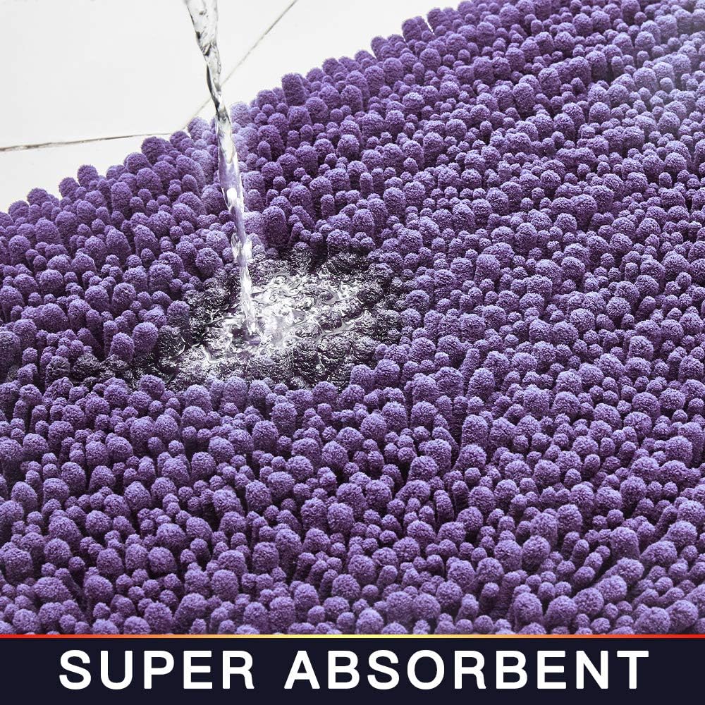 Walensee Bathroom Rug Non Slip Bath Mat (44x24 Inch Lavender) Water Absorbent Super Soft Shaggy Chenille Machine Washable Dry Extra Thick Perfect Absorbant Best Large Plush Carpet for Shower Floor