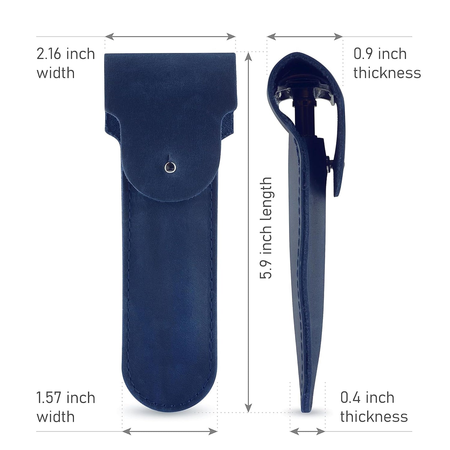 Safety Razor Head Protecting Leather Cover, Genuine Cowhide Leather Double Edge Safety Razor Case Accessories for Travel, Butterfly Razor Case, Soft Leather Double Edge Razor Case (Blue)