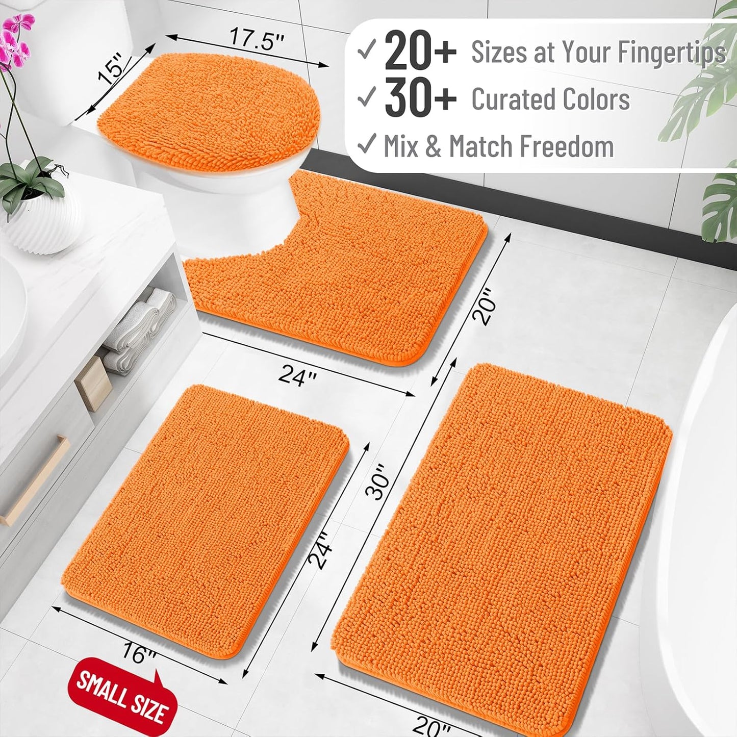 OLANLY Bathroom Rugs 24x16, Extra Soft Absorbent Chenille Bath Rugs, Rubber Backing Quick Dry, Machine Washable Bath Mats for Bathroom Floor, Tub and Shower, Home Decor Accessories, Orange