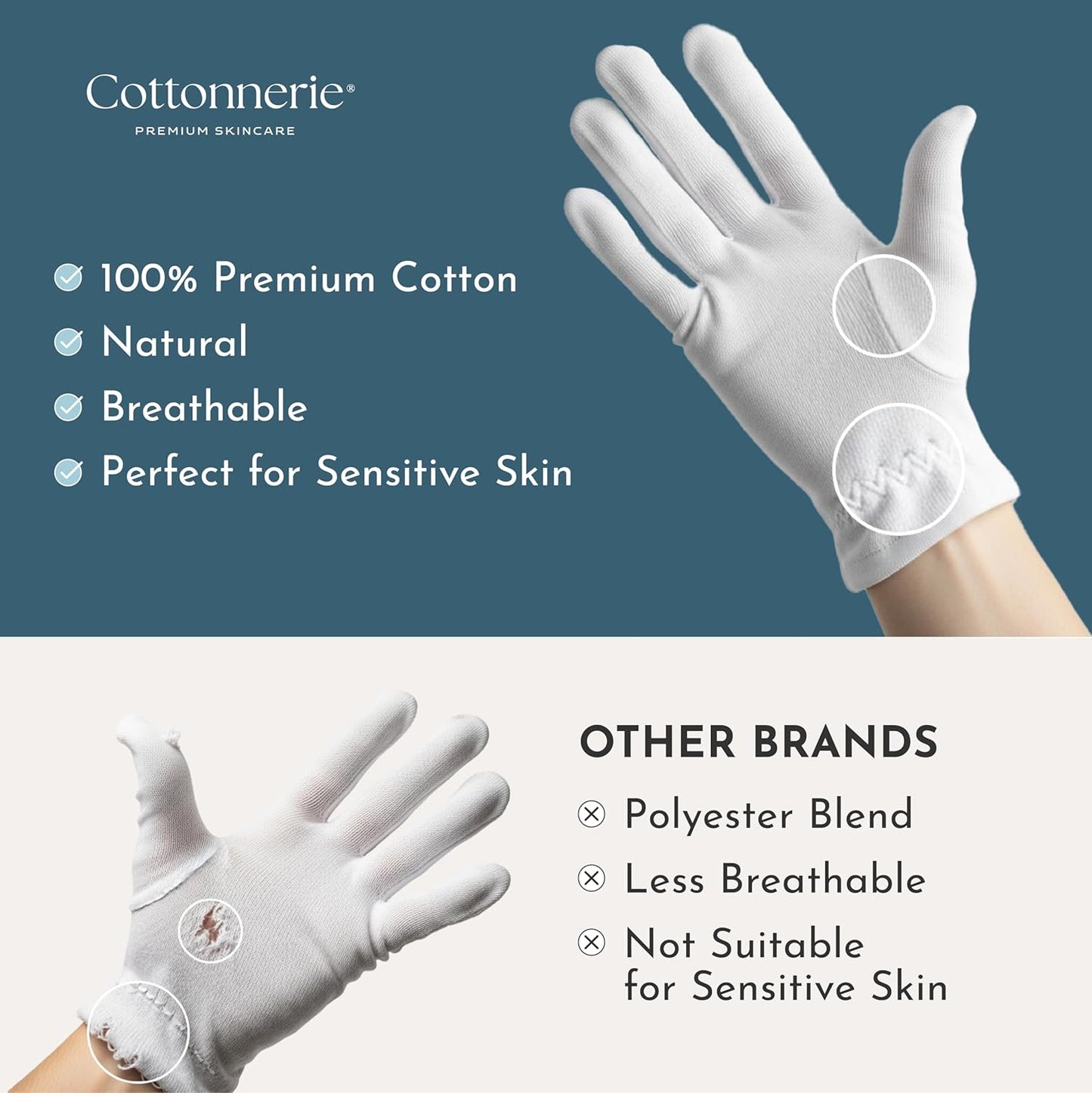 Cottonnerie Original Cotton Gloves for Dry Hands Sleeping, Moisturizing Gloves Overnight, Hand Moisturizer Gloves, Moisture Gloves for Dry Hands Overnight, Sleeping Gloves, Large 4 Pairs