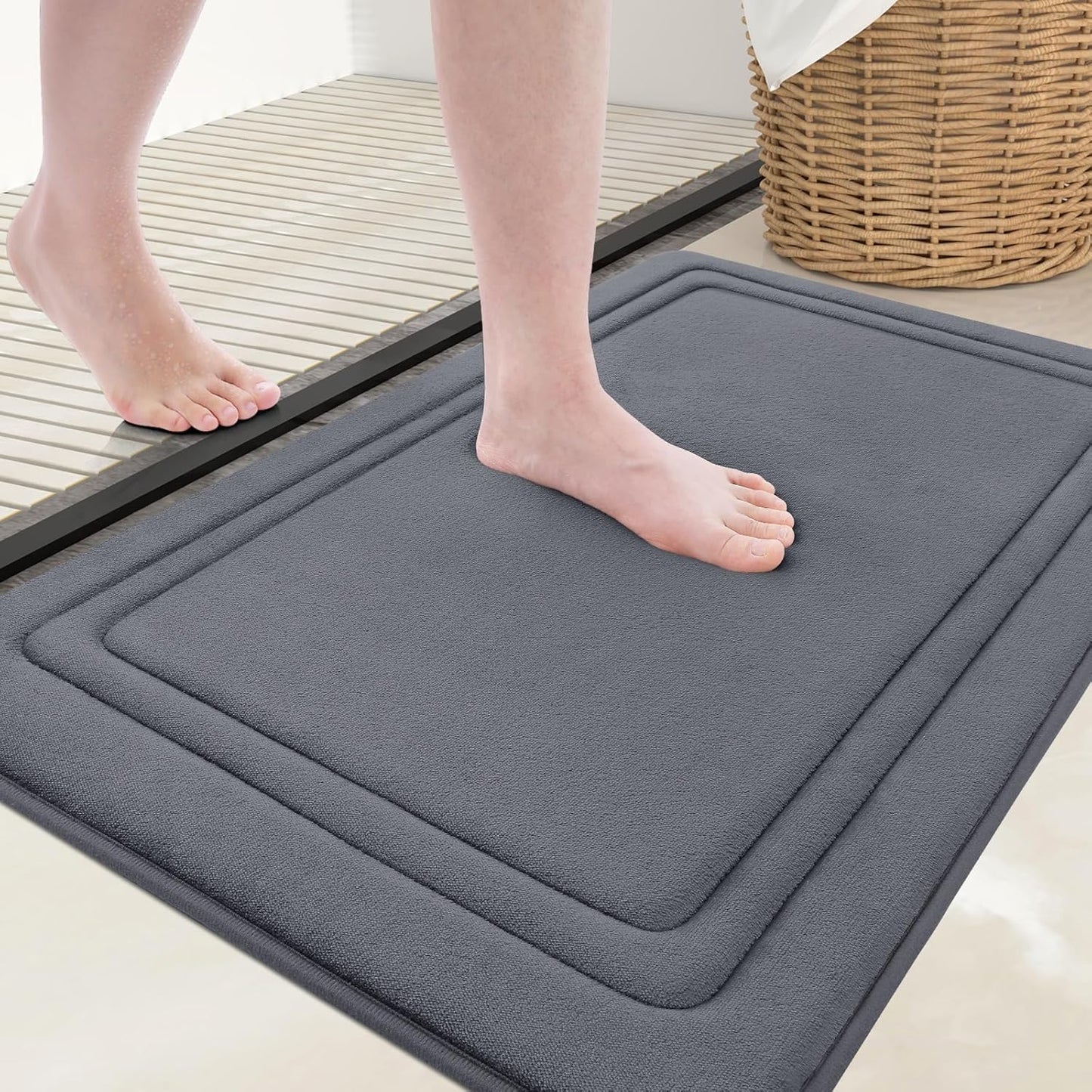 Grandaily Memory Foam Bath Mat Rug 24x16, Ultra Soft, Non-Slip and Absorbent Bathroom Rugs, Machine Wash Dry, Comfortable Bath Carpet for Bathroom Floor, Tub and Shower, Dark Grey