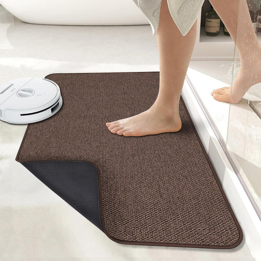 Bath Mat,Ultra Thin Bathroom Runner Rugs,Large Bath Mats for Bathroom,Quick Dry,Non-Slip,Machine Washable,Low Pile,Bath Rug,Shower Outside,Sink,Home Decor Accessories.Brown,1'5"x2'11"（17x35inch）