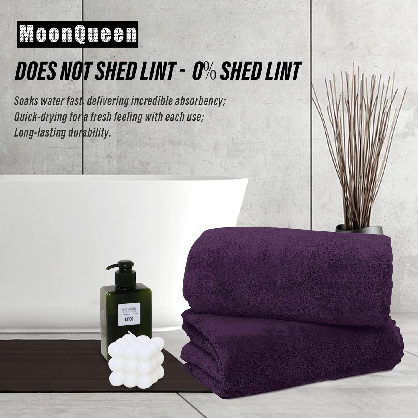 MOONQUEEN 2 Pack Premium Bath Towel Set - Quick Drying - Microfiber Coral Velvet Highly Absorbent Towels - Multipurpose Use as Bath Fitness, Bathroom, Shower, Sports, Yoga Towel (Grape Purple)