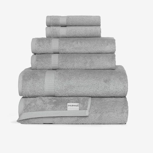 SALBAKOS 100% Turkish Cotton 6-Piece Towel Set | Heirloom Quality Hotel & Spa Collection | Soft, Super Absorbent 2 Washcloth, 2 Hand, 2 Bath Towel Sets | Made in Turkey (Silver, 6 Piece Towel Set)