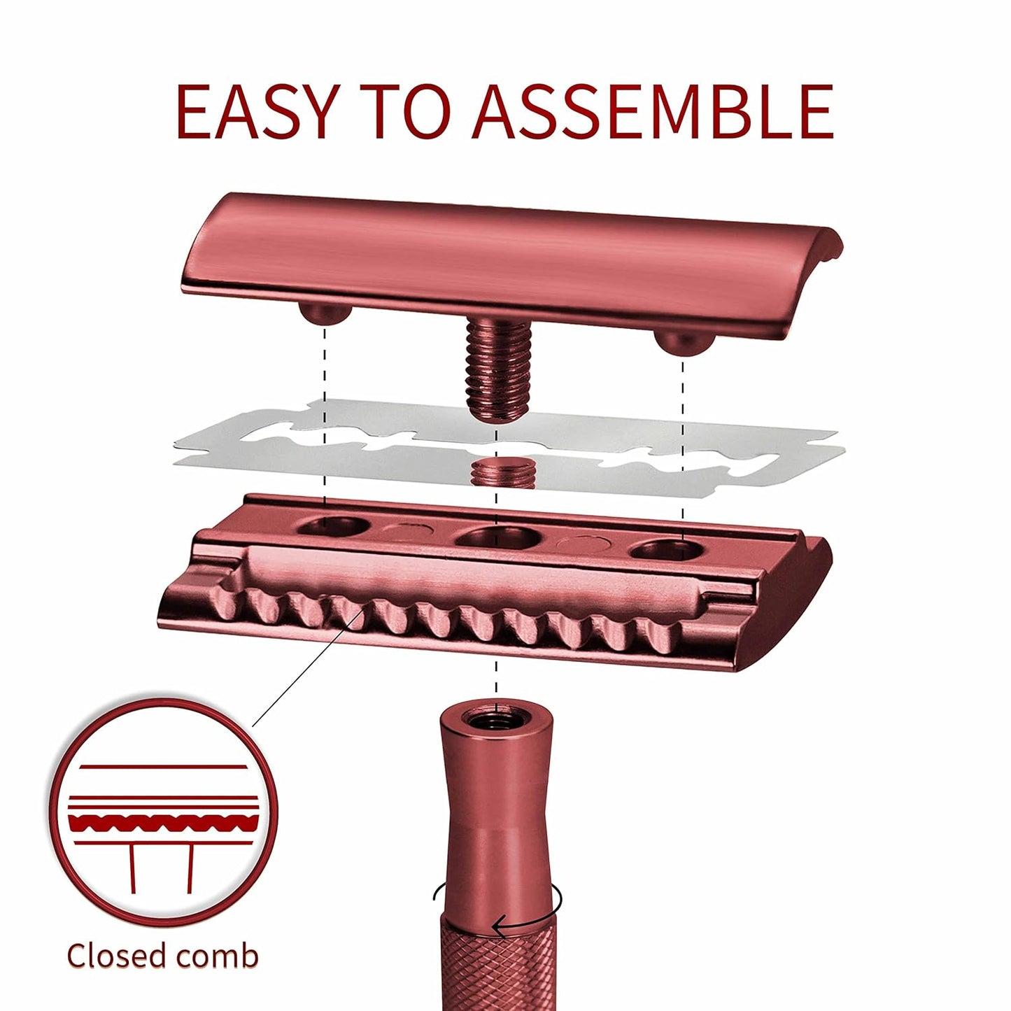 Bambaw Double Edge Safety Razor with Stand, Safety Shaving Razor with 5 Double Edge Safety Razor Blades, Eco-Friendly Razor for Shaving – Red