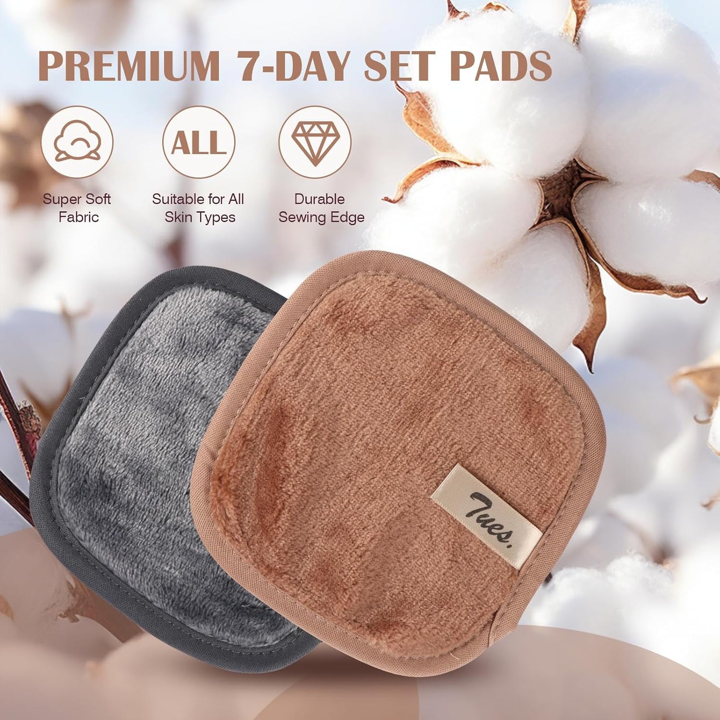 Orighty Makeup Remover Cloths 7-Day Set, Premium & Reusable Makeup Remover Pads, Erase Make-up With Just Water, Make-up Set For Eyes, Lips, Foundation and more, Ideal Choice For Women (Neutrals)