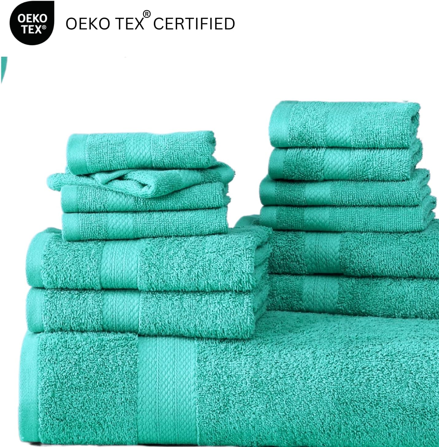 LANE LINEN 100% Mercerized Cotton Bathroom Towel Set - 24 Pcs - Quick Dry, Ring Spun, Soft & Absorbent - 2 Bath Sheets, 4 Fingertip, 4 Bath, 6 Hand Towels, 8 Washcloths - Sustainably Produced - Teal