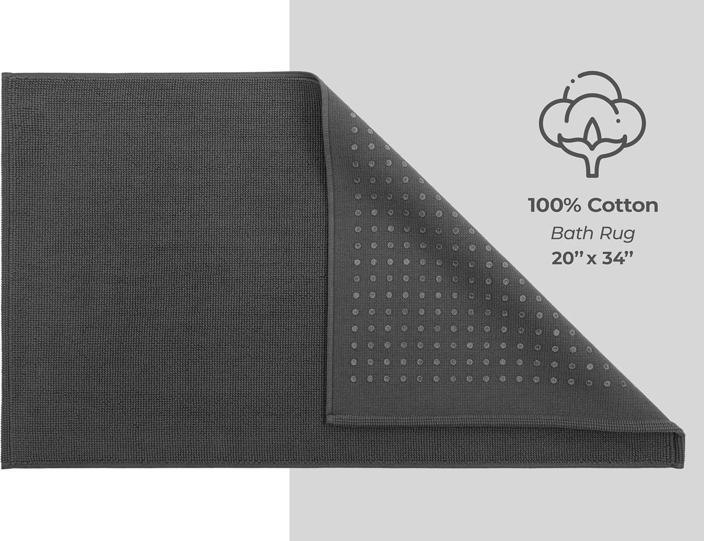 American Soft Linen Bath Rug, 20 in 34 in 100% Cotton Bath Mats Rugs for Bathroom, Slip Reducer Washable Shaggy Form Area Rugs, Gray Bath Rug