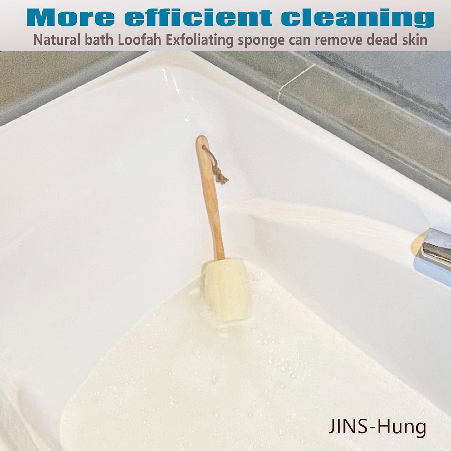 Natural Loofah Exfoliating Bath Brush - Body luffa loofa Sponge On a Stick - Sponge Scrubber with Long Wooden Handle Back Brush for Men & Women - Bath Spa Shower （1 Pack）