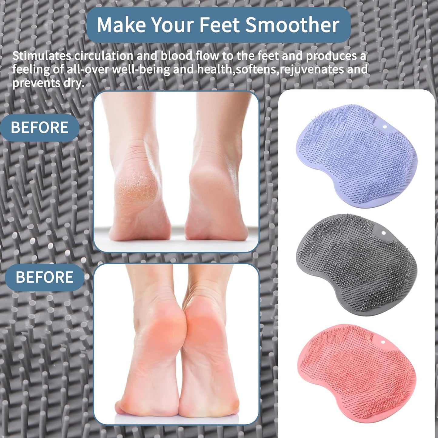 3PACK Silicone Shower Foot Scrubber,Body Scrubber,Silicone Shower Foot Brush Pad Wash Pad Wall Mounted Slip Suction Cups for Use in Cleaner Women and Men by RARKVEN