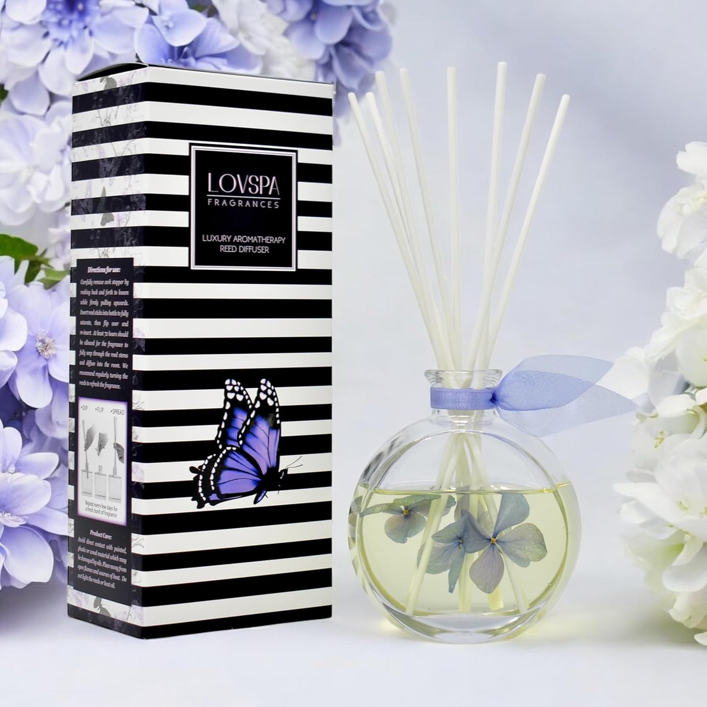 LOVSPA Reed Diffuser Set, English Garden Scented Oil Diffuser with Sticks, Home Fragrance Accessories for Bathroom Shelf Decor, Aroma Diffusers for Home or Office Desk, USA Made