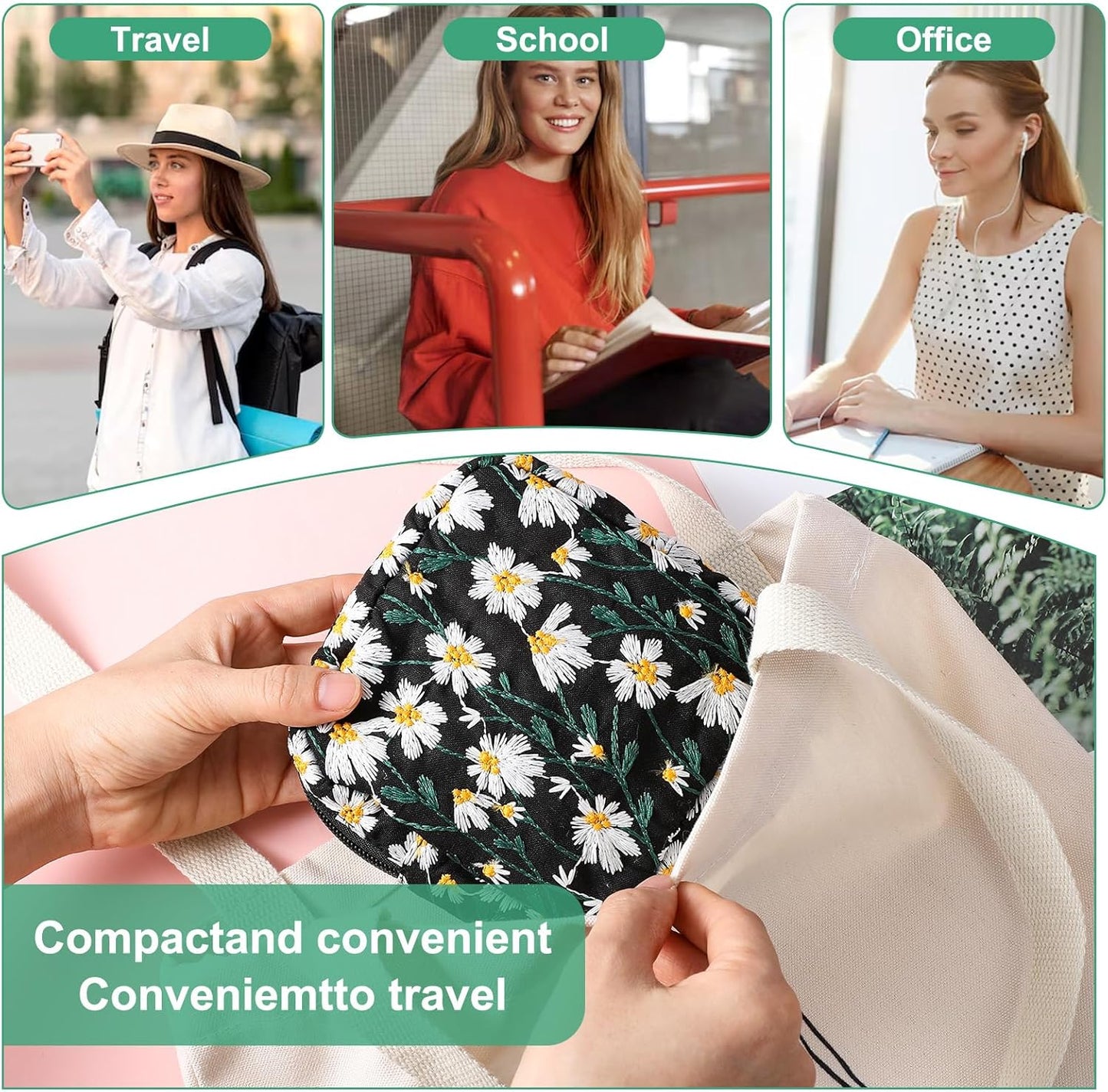 2 Pcs Sanitary Napkin Storage Bag, Daisy Embroidery Period Bag, Soft Tampon Holder, Portable Period Pouch First Period Kit for Women Teen Girls 9-12