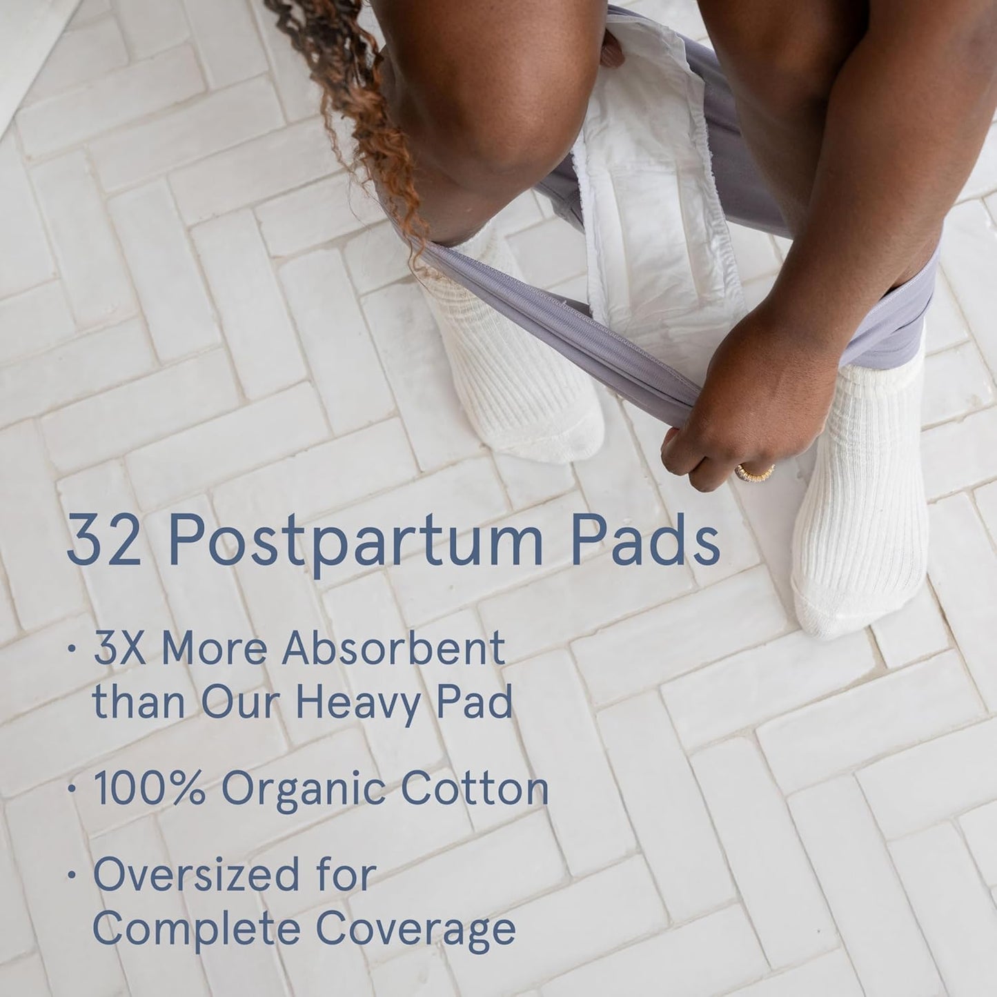 LOLA Organic Cotton Postpartum Pads - 32 Count, Ultra Absorbent and Extra Long Pads, Overnight and Full Coverage, Adult Incontinence Pad for Women, Postpartum Essentials