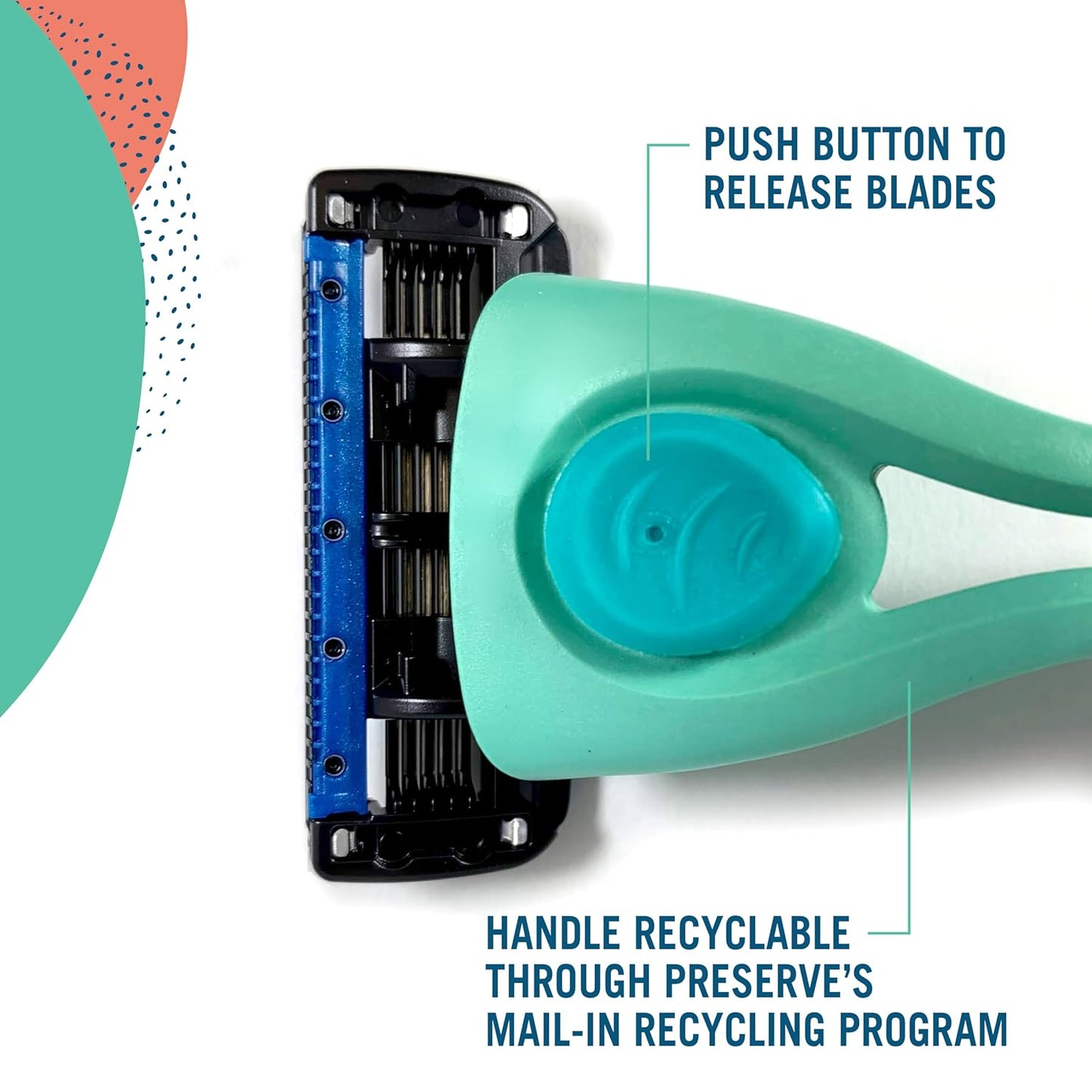 Preserve Shave 5 Five Blade Refillable Razor, Made from Recycled Materials, Navy Blue